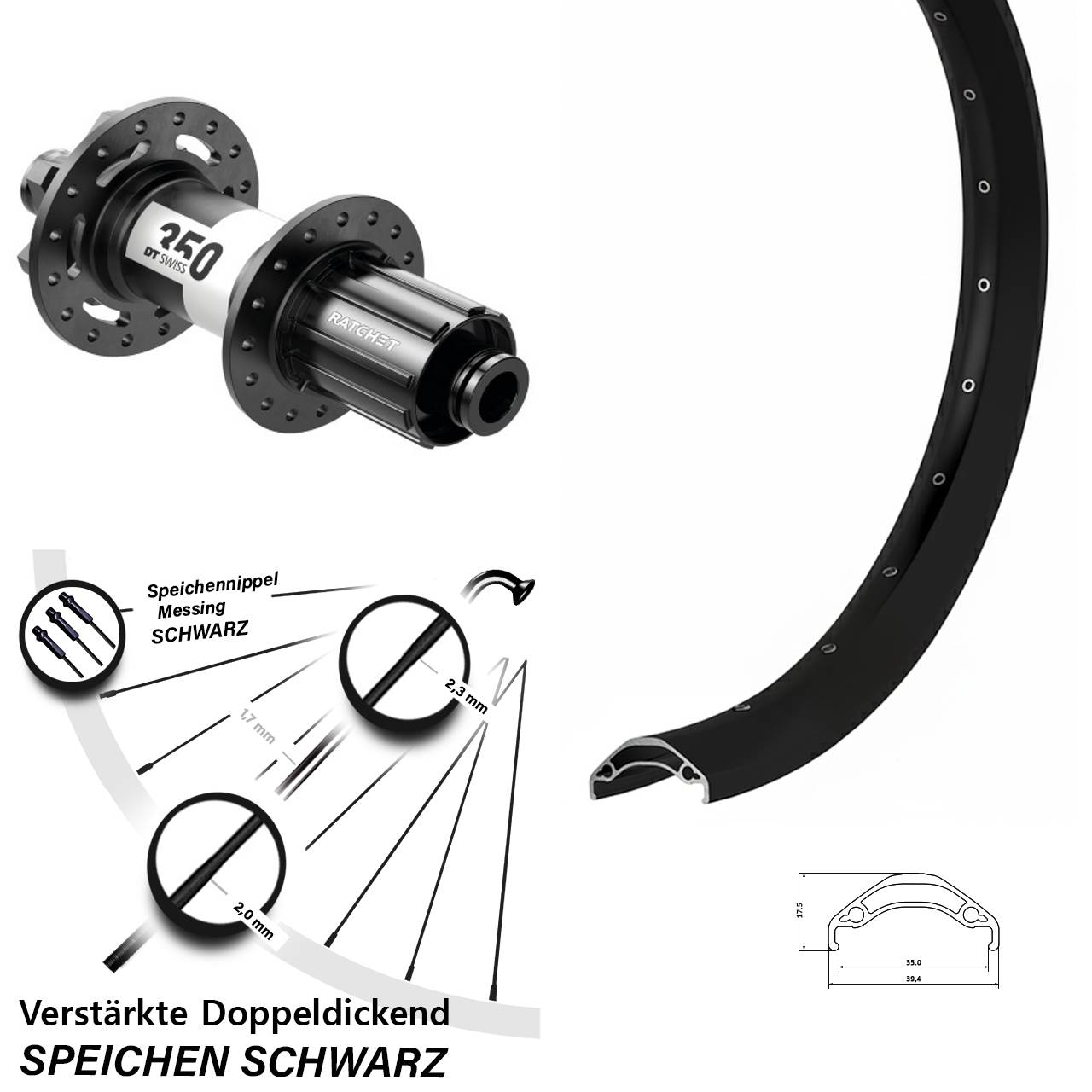 Ryde Disc 35 DT Swiss 350 29 Zoll Hinterrad 6-Loch 12x142 8-11 fach HG