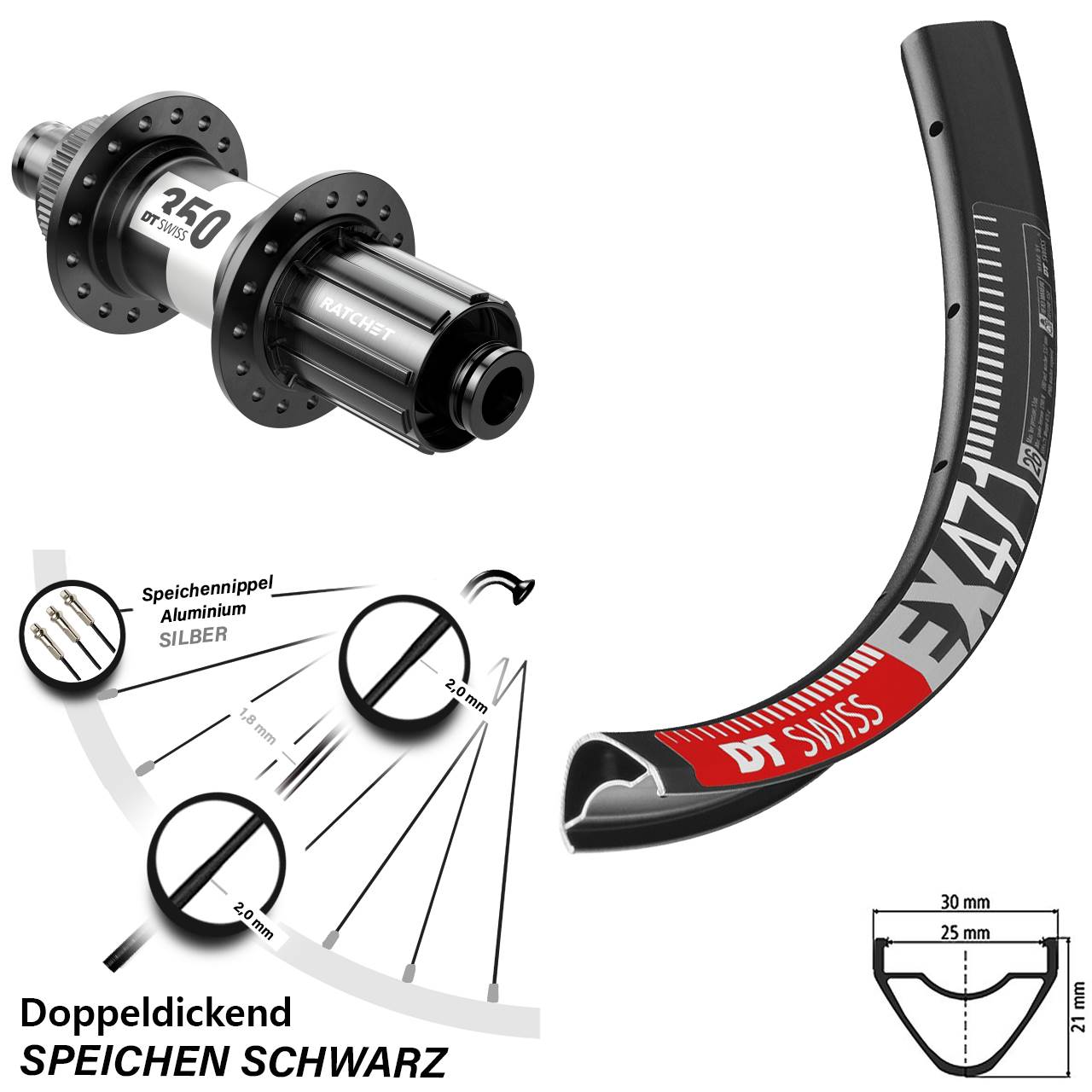 27,5 Zoll DT Swiss EX 471-350 Centerlock Hinterrad 12x142 11-12 fach HG