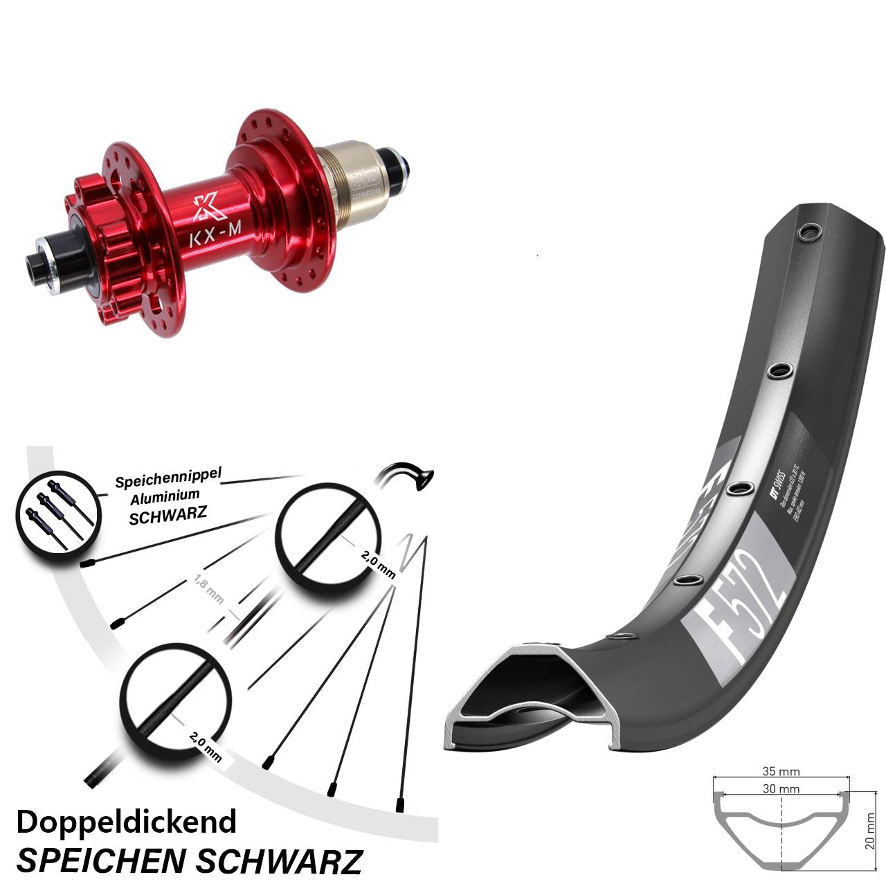 650B DT Swiss F572 KX-M rot Disc Laufrad für Schnellspanner XD