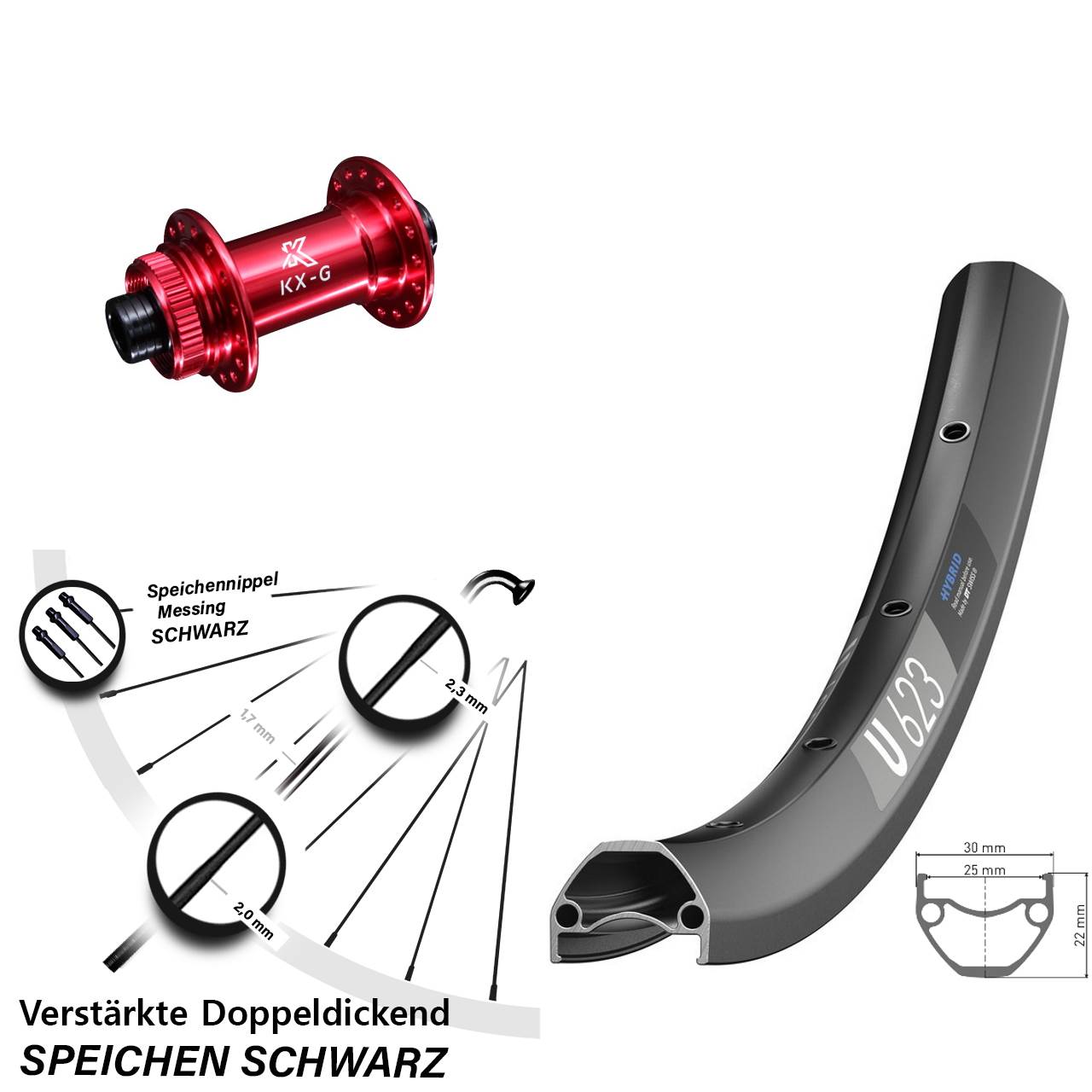 Disc Laufrad 15x100 28-29 Zoll DT Swiss U 623 KX-G rot