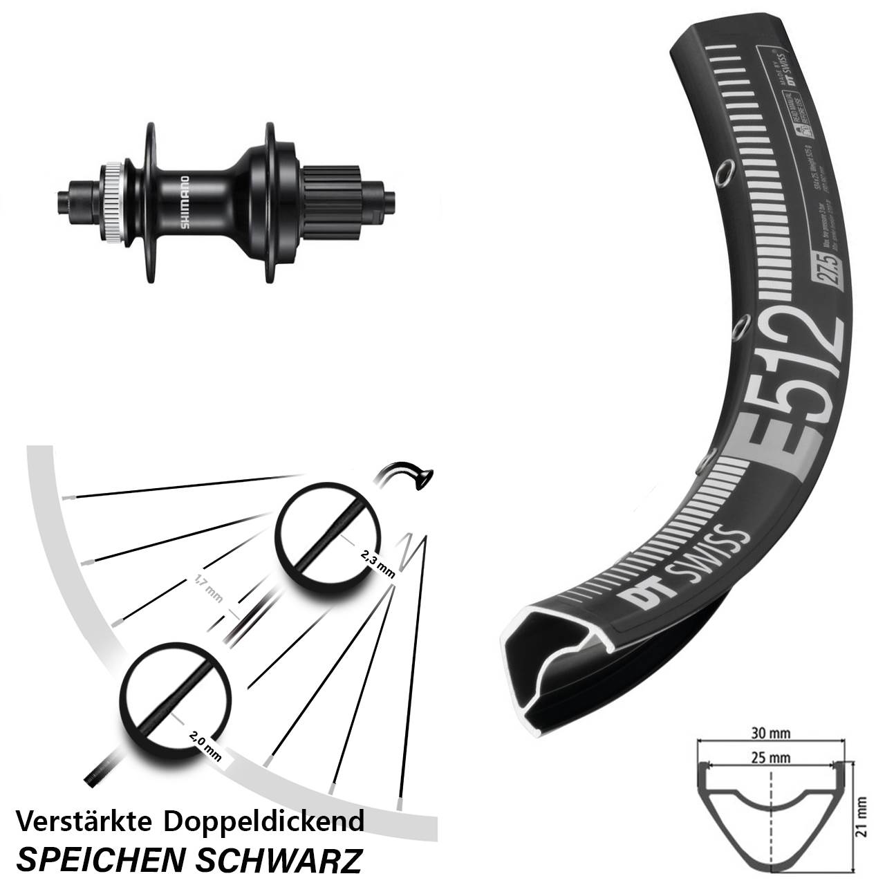 29 Zoll DT Swiss E 512 Shimano MT500 Disc Laufrad QR Shimano Micro Spline