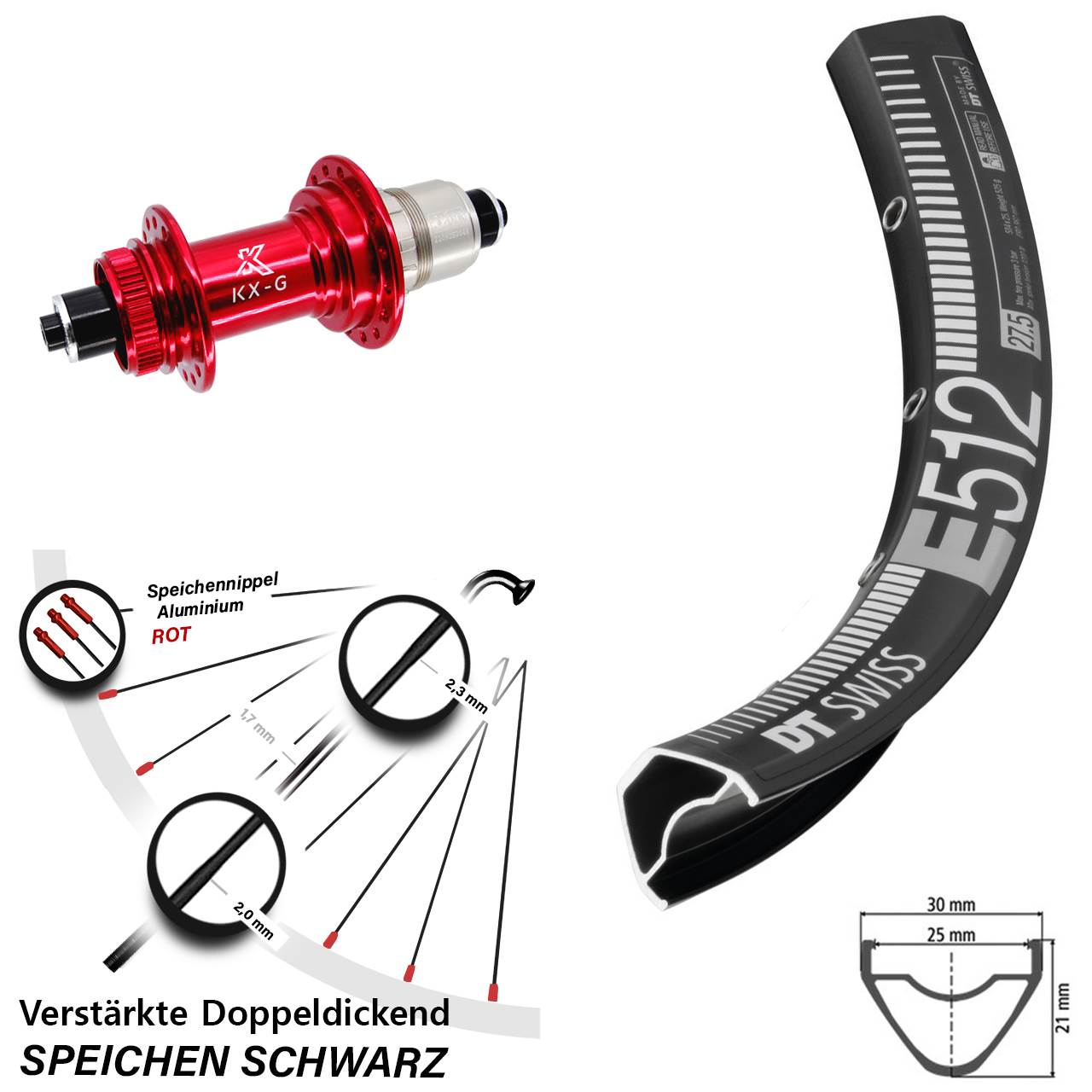 Centerlock Hinterrad 29 Zoll DT Swiss E512 KX-G rot SRAM XDR QR