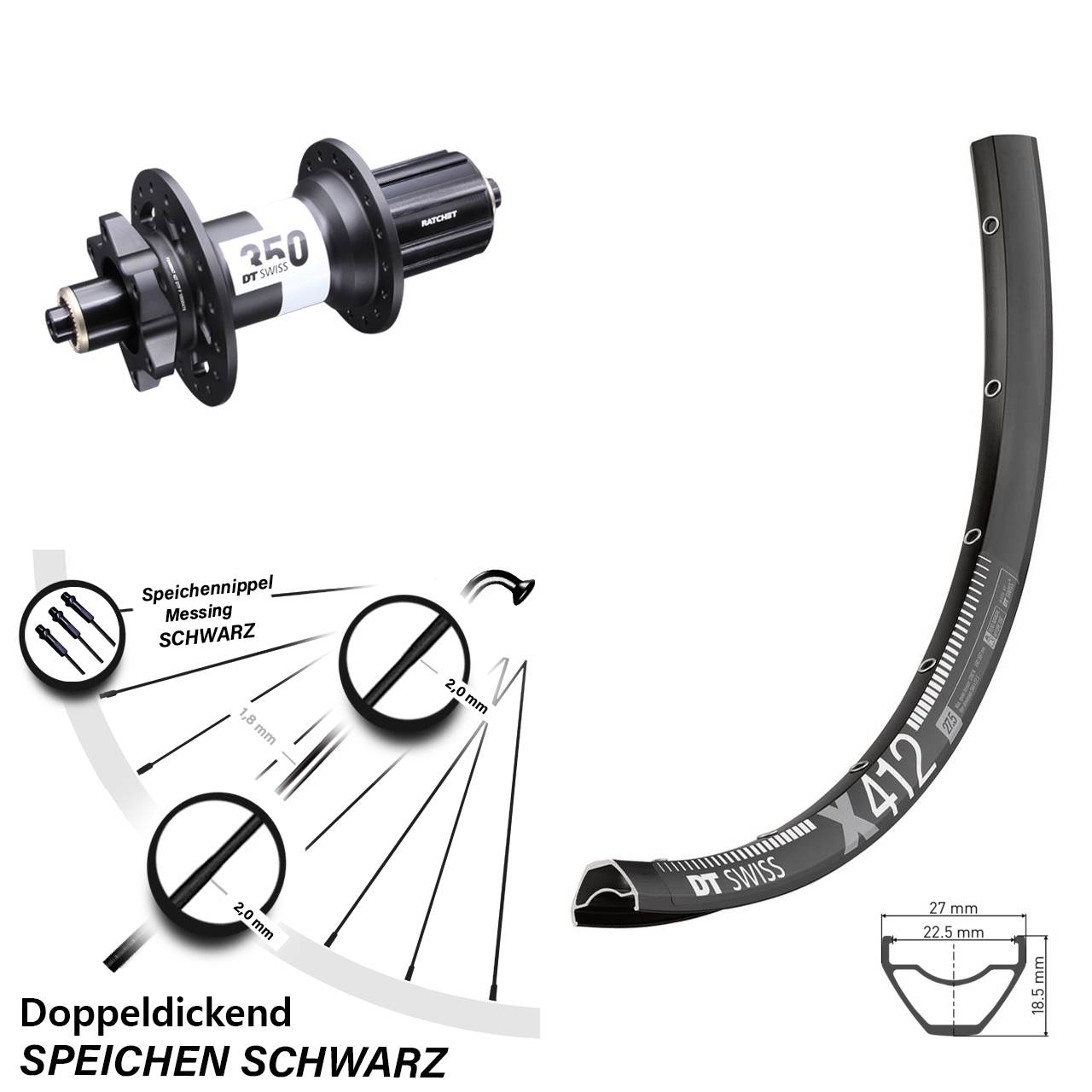 Disc Hinterrad 28 Zoll DT Swiss X 412-350 8-11 fach HG für Schnellspanner
