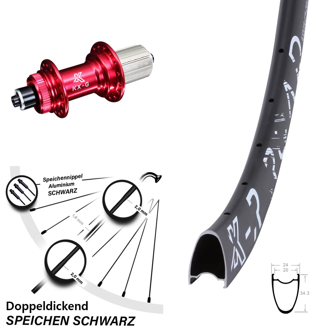 R Road 28 Zoll Hinterrad KX-G rot 8-12 fach