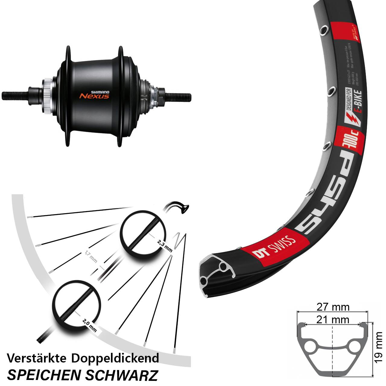 DT Swiss 545 28 Zoll Hinterrad Shimano Nexus 7 Gang Centerlock