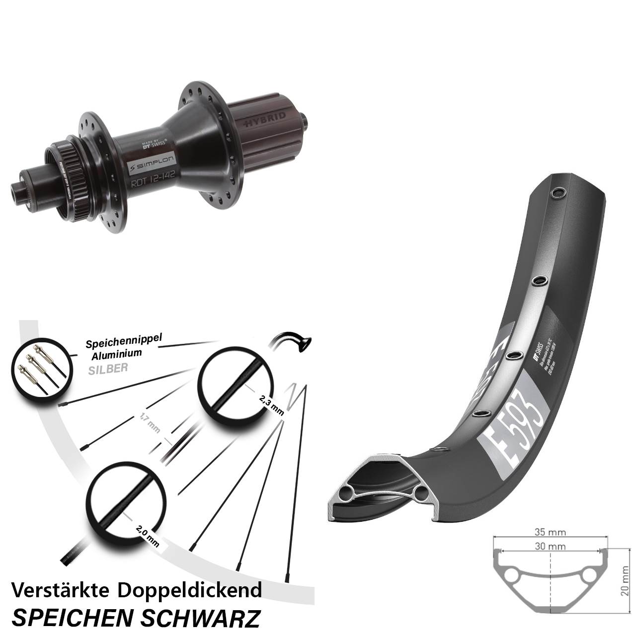 Disc Hinterrad QR 29 Zoll DT Swiss E 593-370 Hybrid 8-11 fach HG