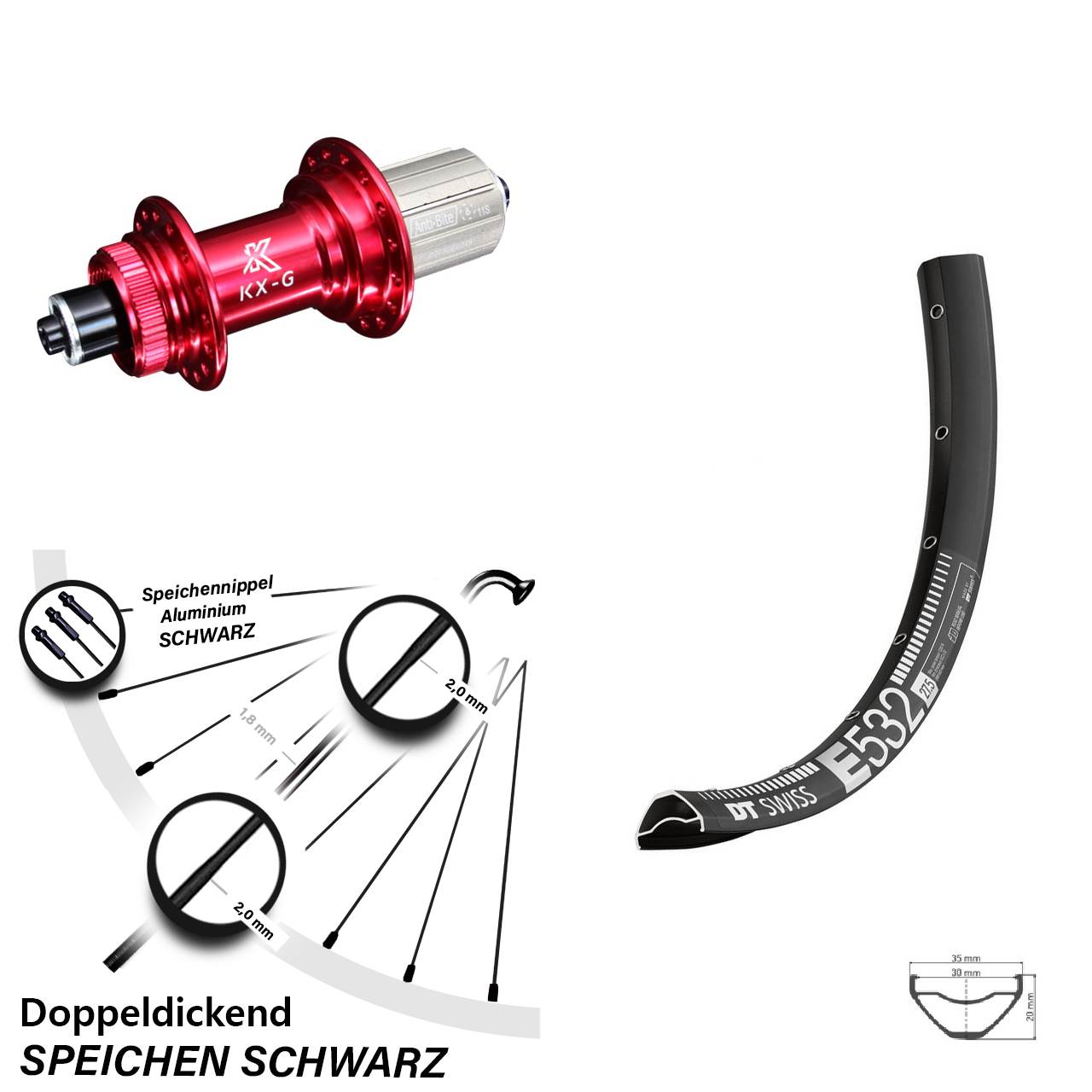Disc Laufrad QR 29 Zoll DT Swiss E532 KX-G rot 8-12 fach