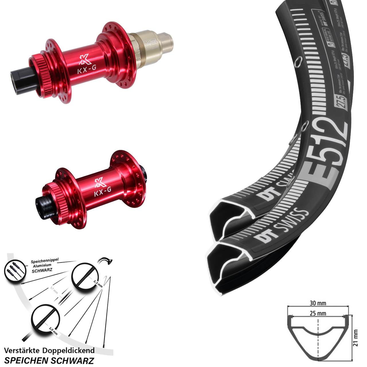 Laufradsatz Centerlock 650B DT Swiss E512 KX-G rot SRAM XDR 15x100 12x142
