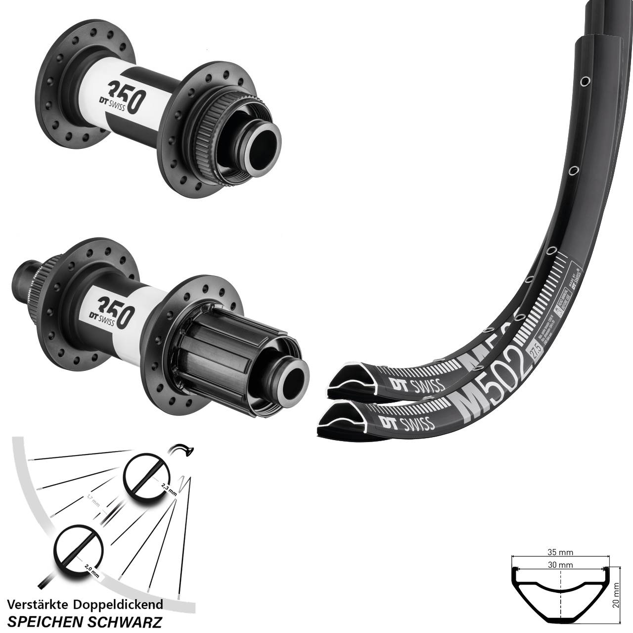 Laufradsatz 27,5 Zoll DT Swiss M 502-350 8-11 fach HG 15x110 12x148 Boost