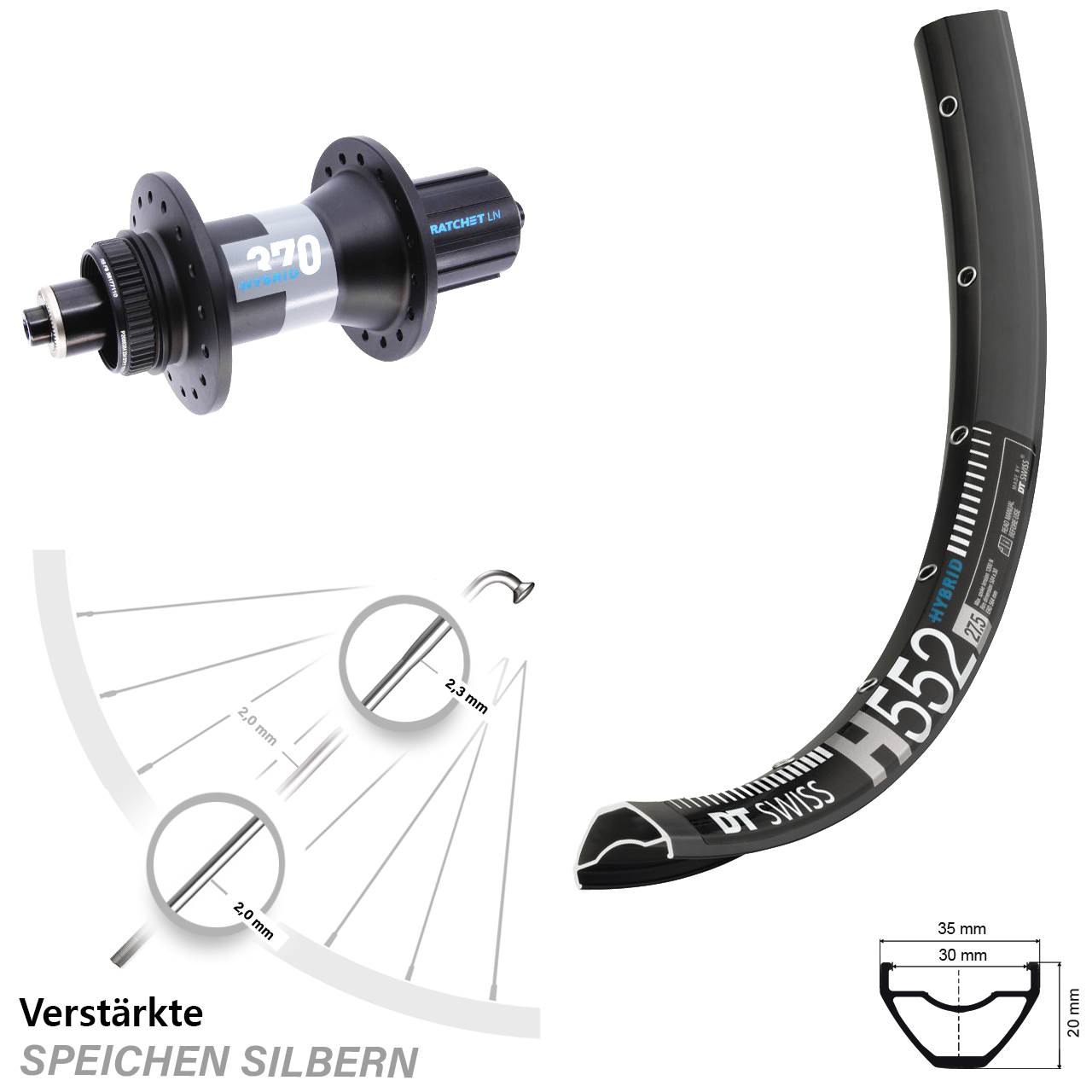 Boost Hinterrad Centerlock QR 27,5 Zoll DT Swiss H552 370 Hybrid 8-11 fach HG