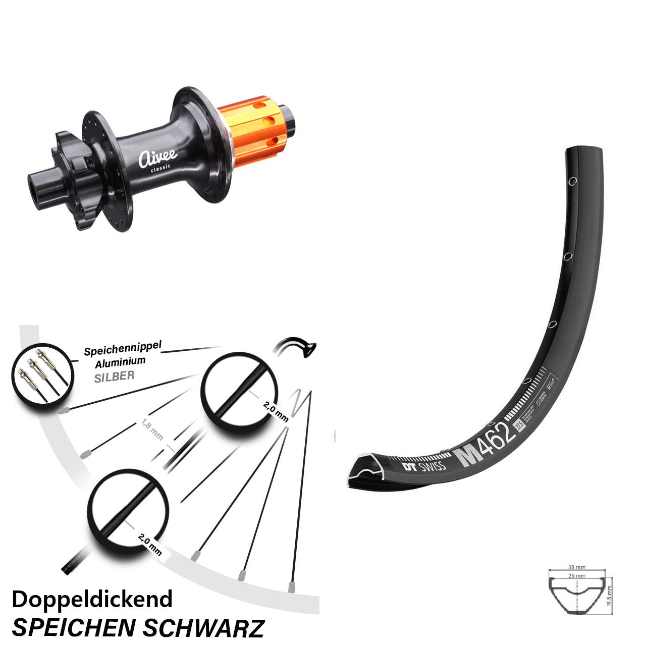 Hinterrad 29 Zoll DT Swiss M 462 Aivee Classic Boost Shimano 10/11-fach