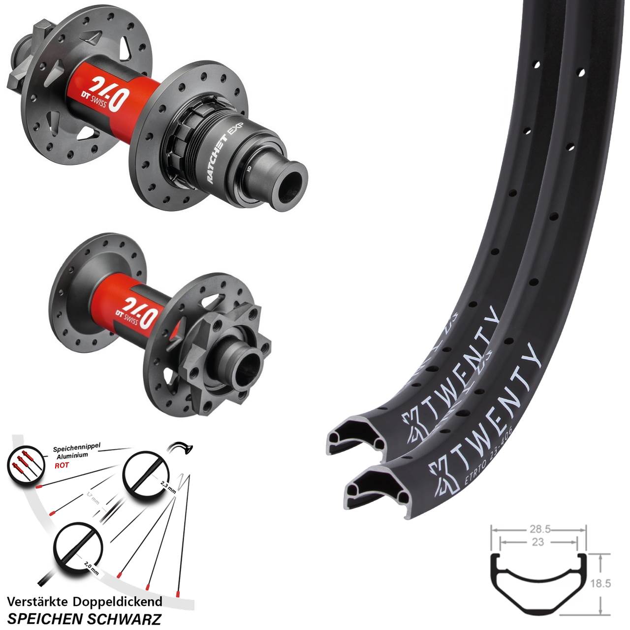 Boost 6-Loch Laufradsatz 15x110 12x148 20 Zoll KX Twenty DT Swiss 240 EXP SRAM XD
