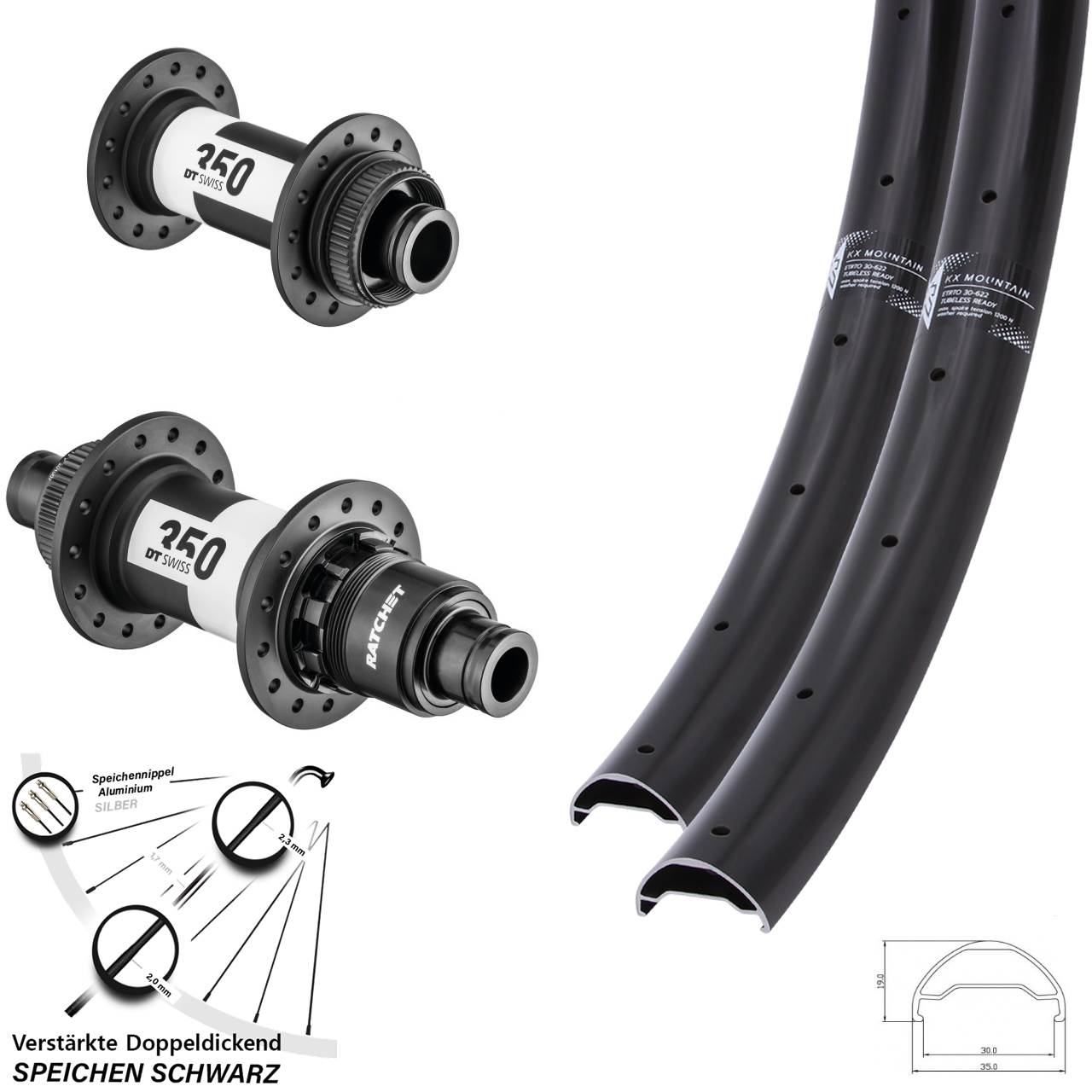 29 Zoll KX Mountain DT Swiss 350 SRAM XD Centerlock Disc Laufrad-Satz 15x100 12x142
