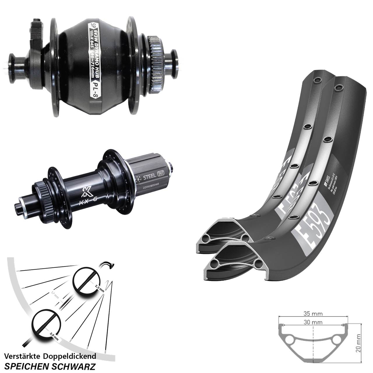 DT Swiss E 593 KX-GS verstärkt Shutter PL-8 29 Zoll Laufradsatz Centerlock QR 8-12 fach