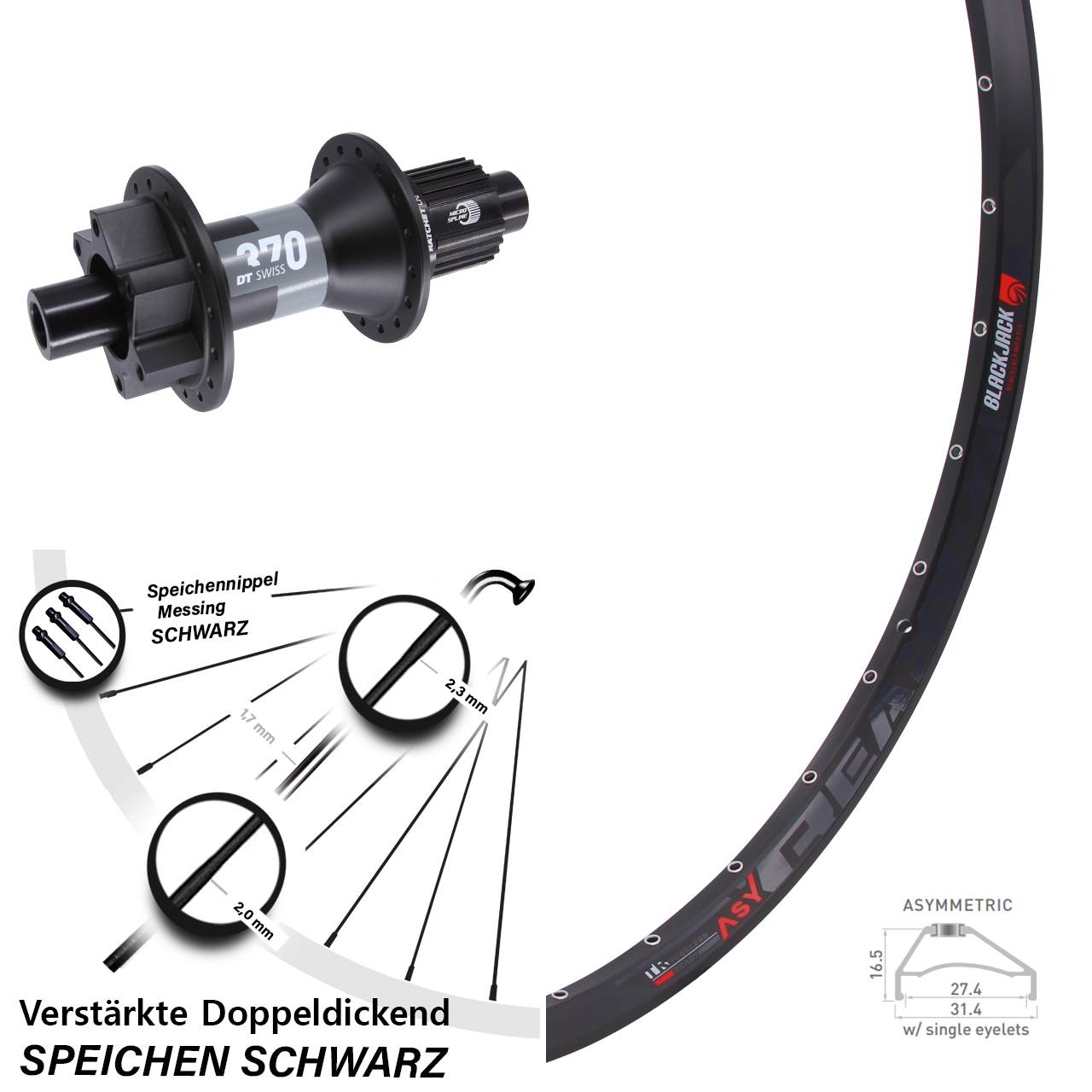 Disc Hinterrad 27,5 Zoll Rodi Ready 27 DT Swiss 370 Shimano Micro Spline 12x148 Boost