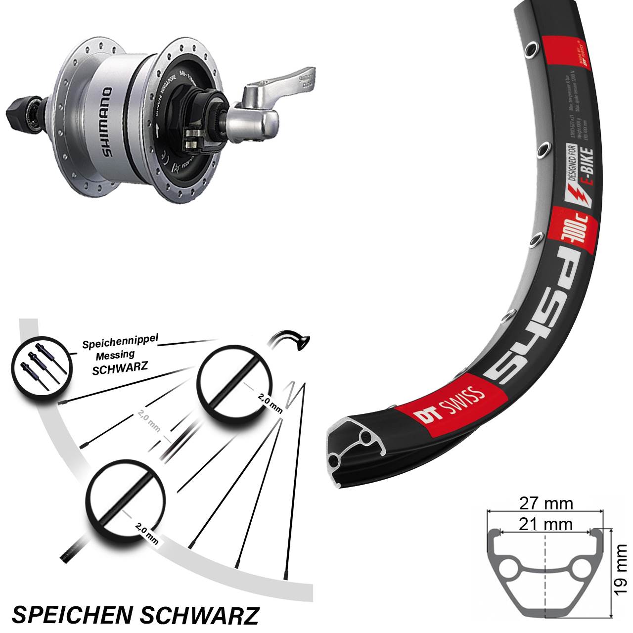 Vorderrad 28 Zoll Shimano DH-3D72 Nabendynamo DT Swiss 545D Disc 5x100