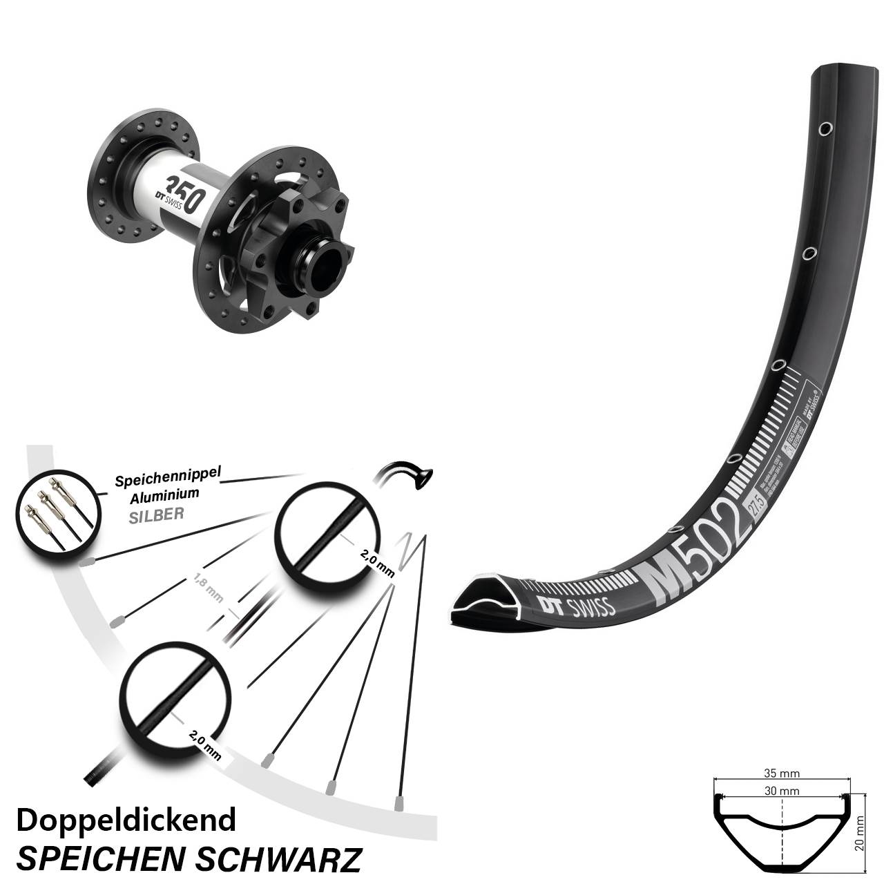 Vorderrad 6-Loch 15x100 29 Zoll DT Swiss M502-350