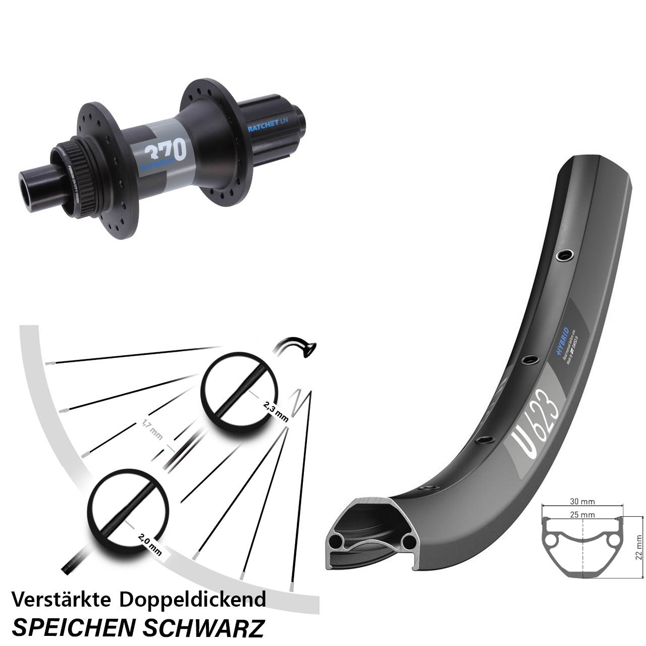 Hinterrad Centerlock 12x148 Boost 29 Zoll U623 DT Swiss 370 Hybrid 8-11 fach HG