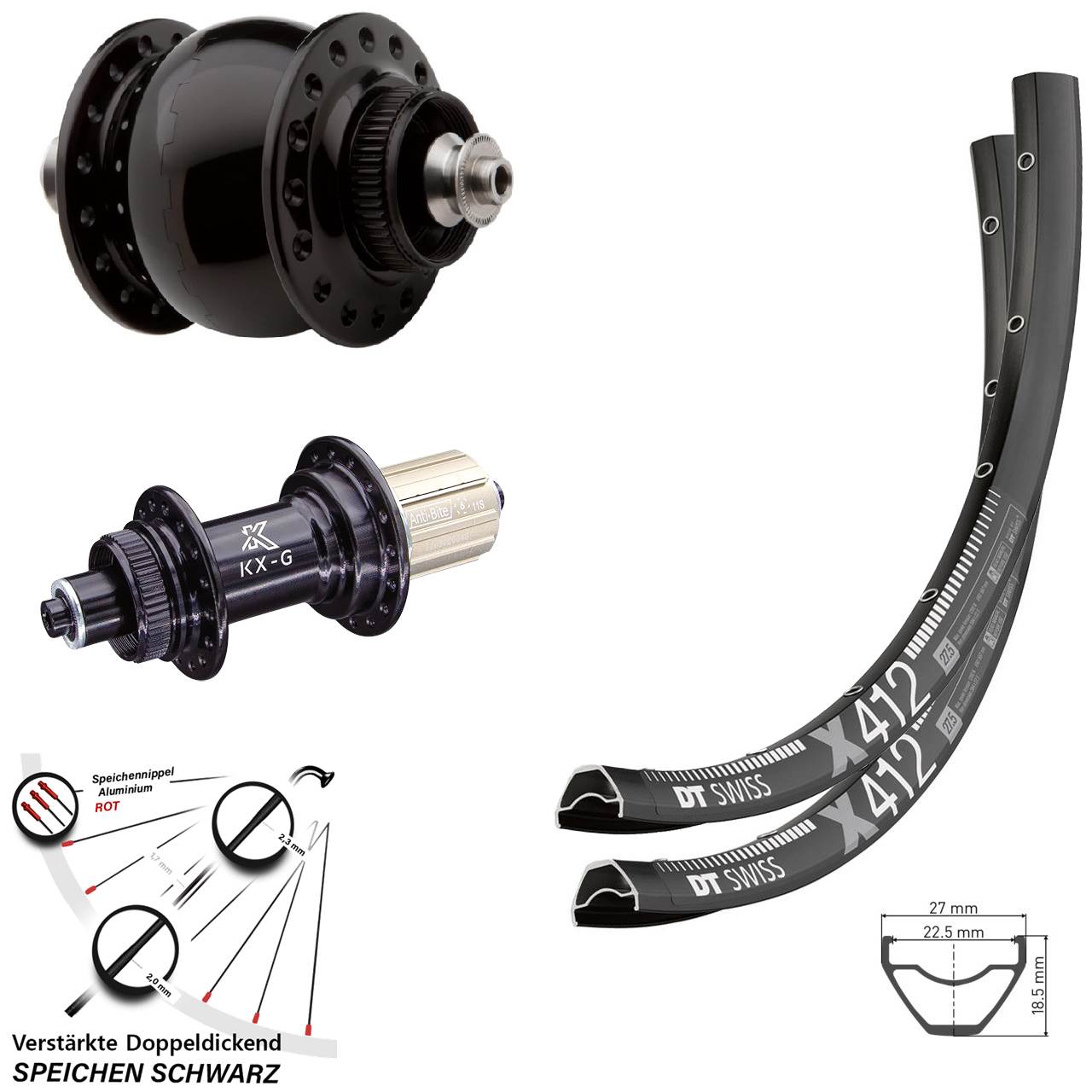 29 Zoll DT Swiss X 412 KX-G SON delux Disc Laufrad-Satz für Schnellspanner 8-12 fach HG