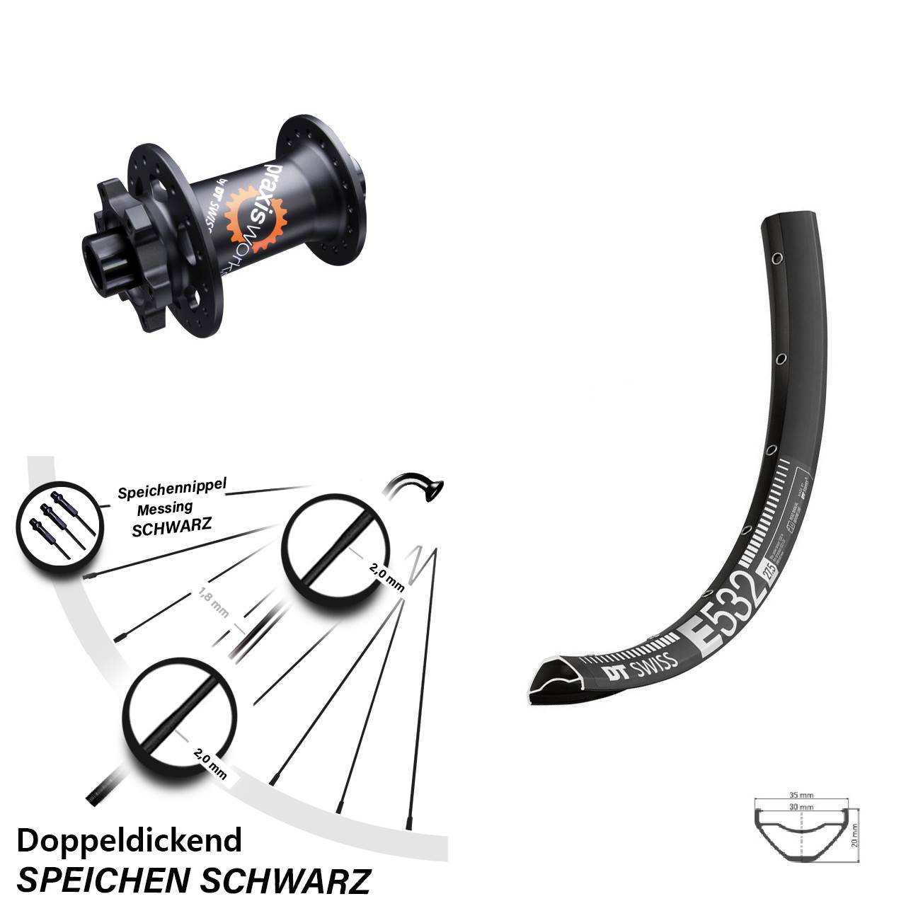 DT Swiss E532-350 SL 27,5 Zoll Disc Laufrad 15x100