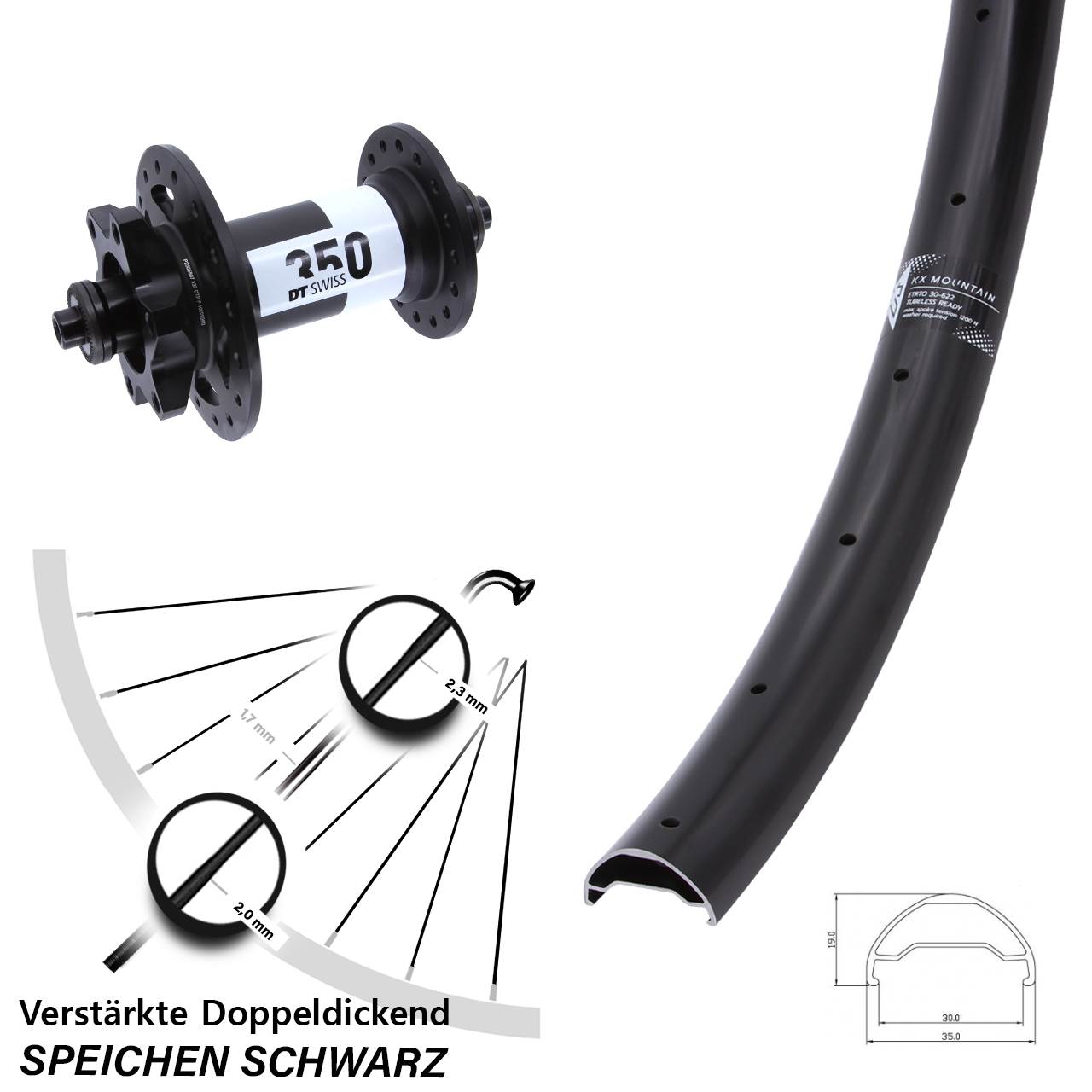 29 Zoll KX Mountain TR DT Swiss 350 Vorderrad 6-Loch für Schnellspanner