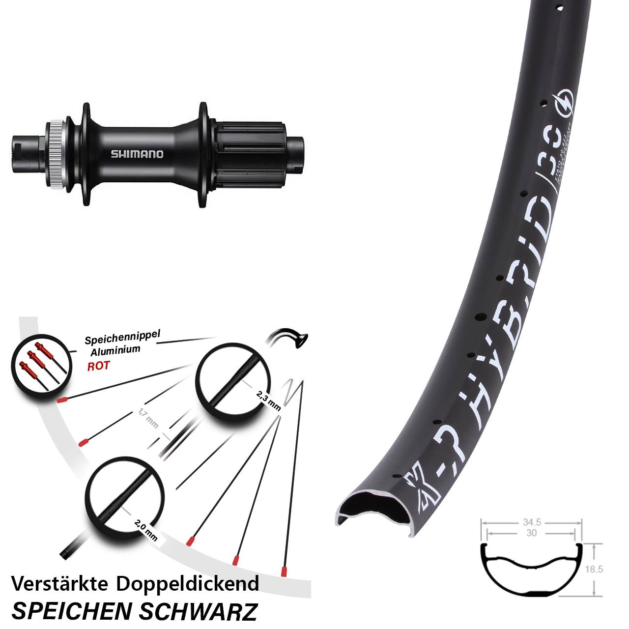 29 Zoll KX-R Hybrid 30 Shimano FH-MT400 Hinterrad Centerlock 12x142 8-11 fach