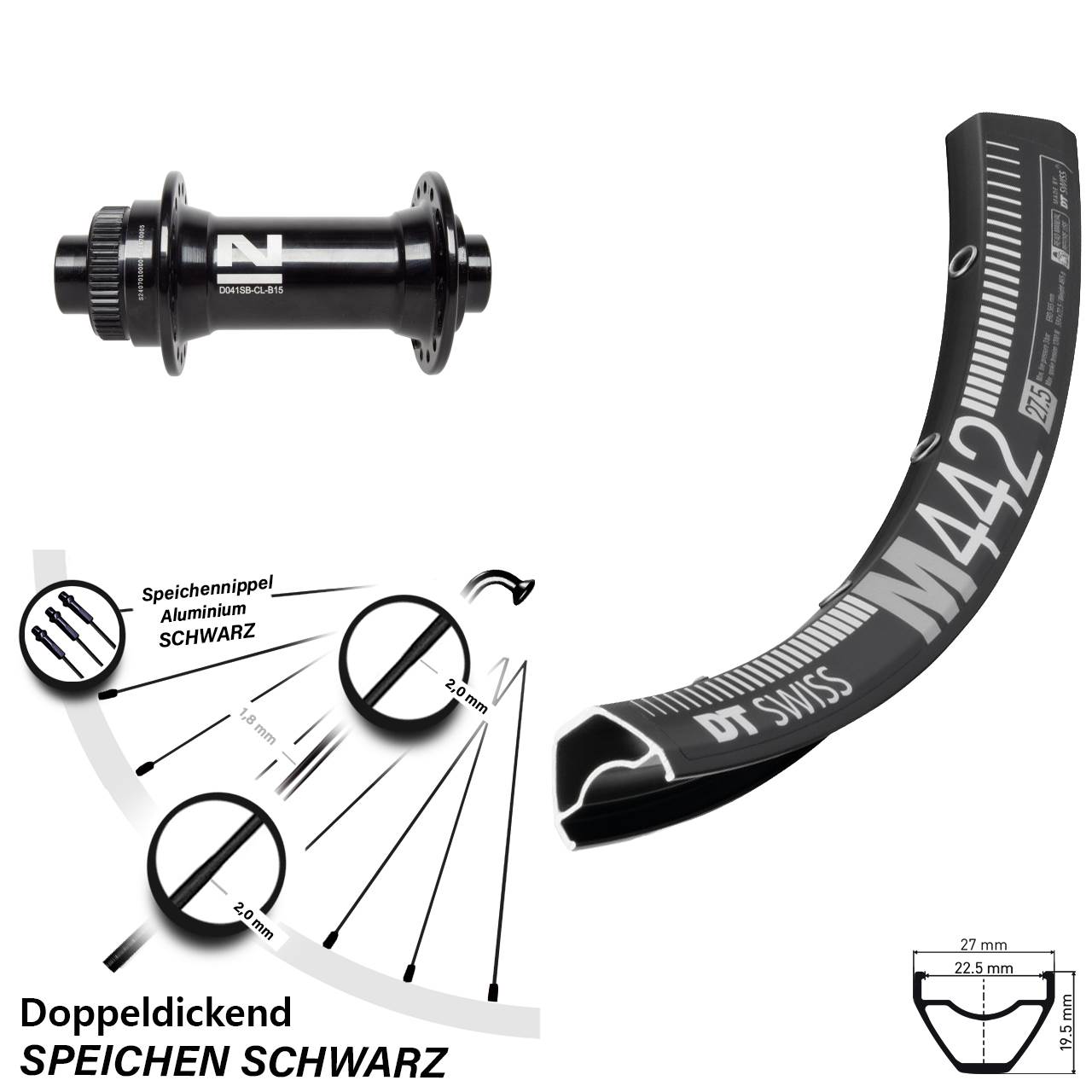 29 Zoll DT Swiss M 442 Novatec D041 Disc Vorderrad 15x110 Boost