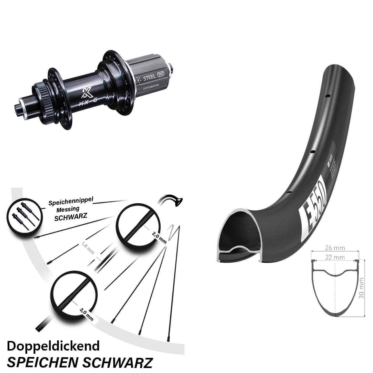 Disc Hinterrad QR 28 Zoll DT Swiss E 550 KX-GS verstärkt 8-12 fach