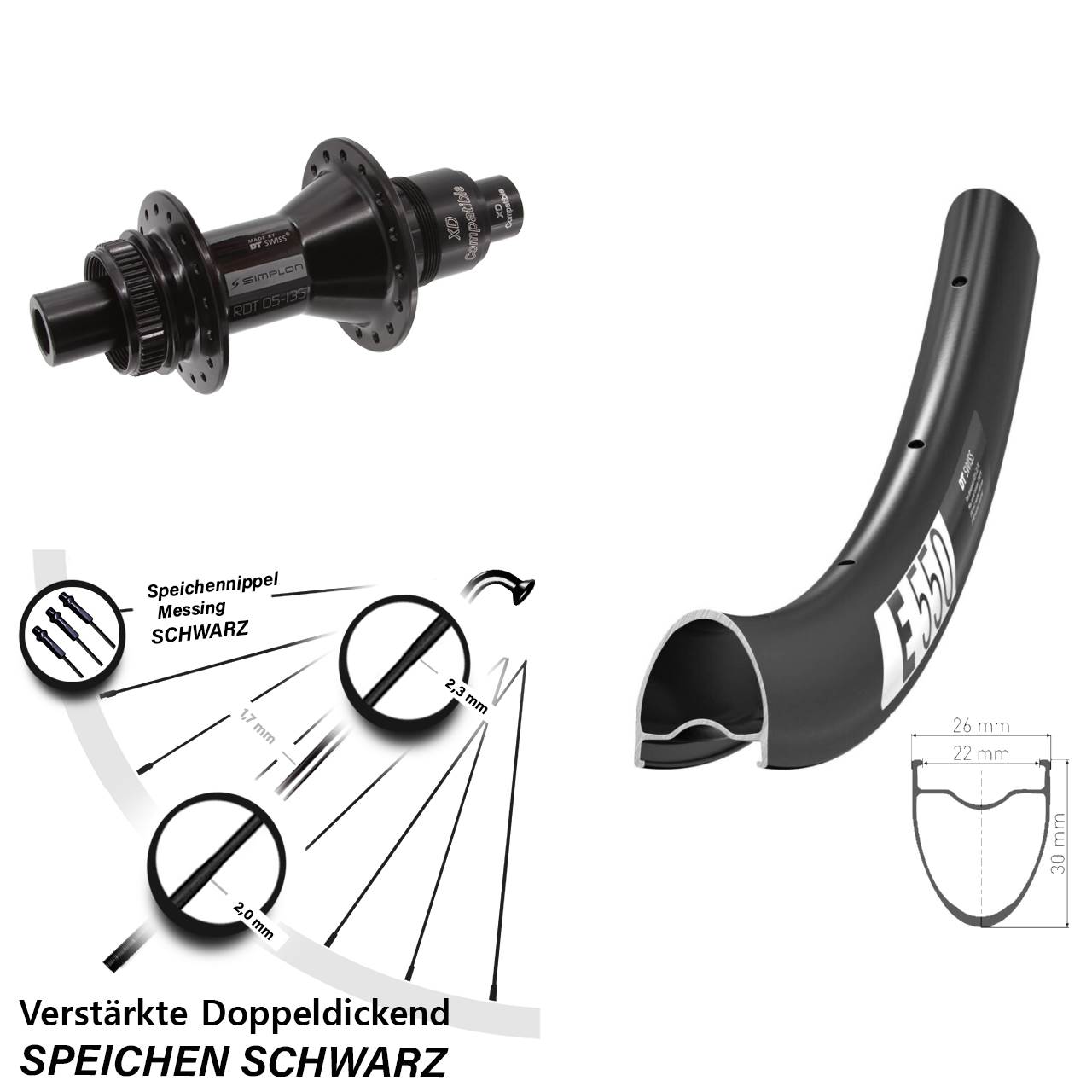 28 Zoll DT Swiss E 550 DT Swiss 370 Centerlock Hinterrad 12x142 SRAM XD