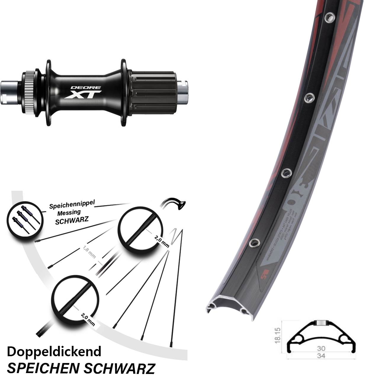 Hinterrad Centerlock 29 Zoll Rodi TRYP 30 Shimano FH-M8010-B 8-11 fach 12x148