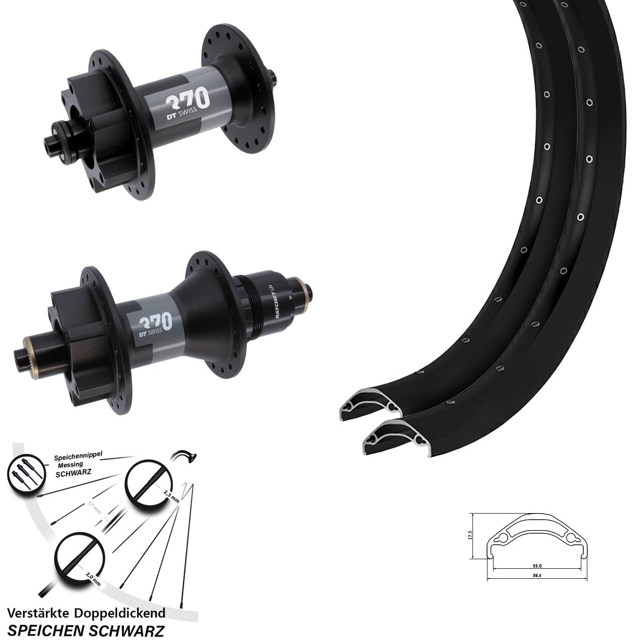 29 Zoll Ryde Disc 35 DT Swiss 370 Disc Laufrad-Satz QR XD 11-12 fach