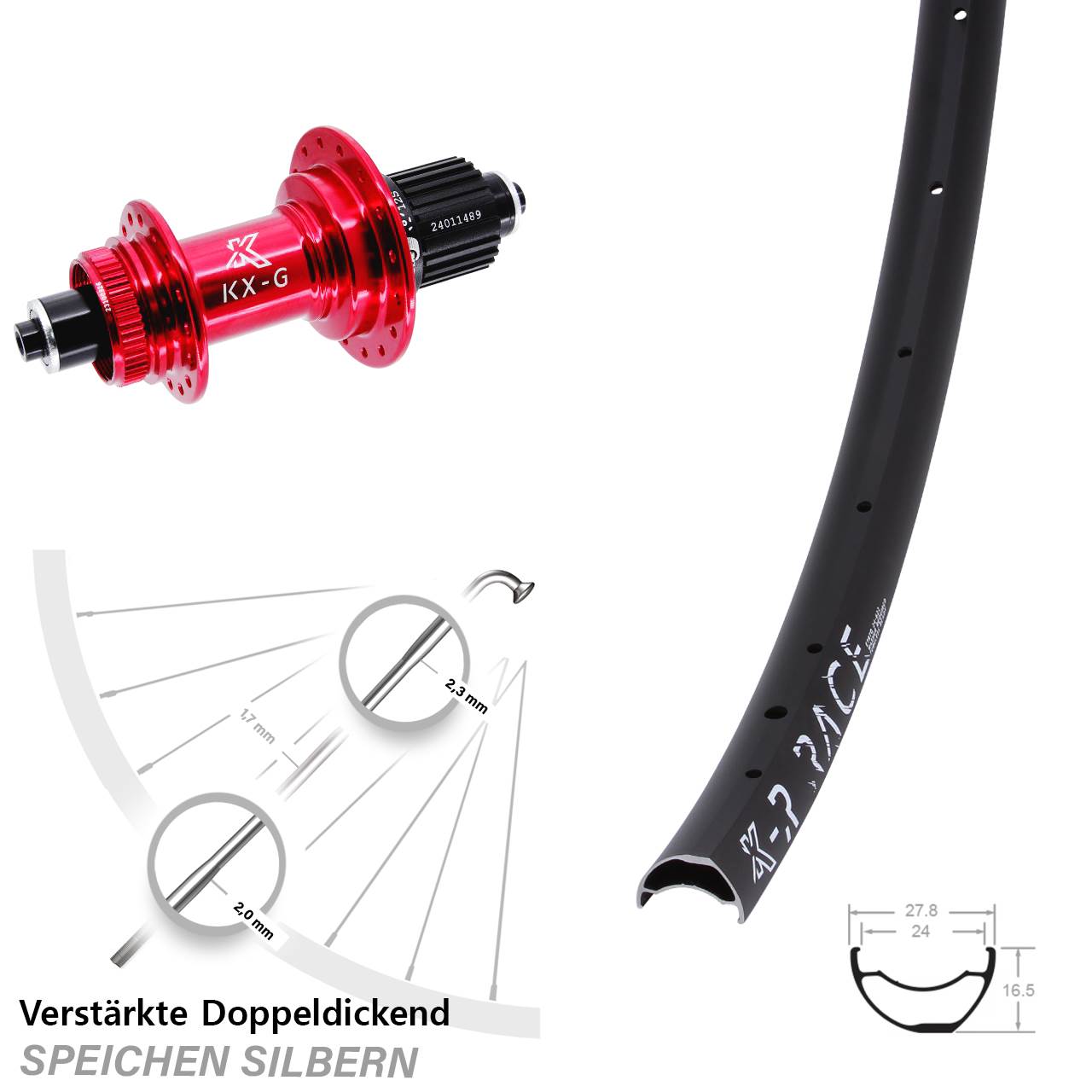Disc Laufrad für Schnellspanner KX-GR Race rot Micro Spline