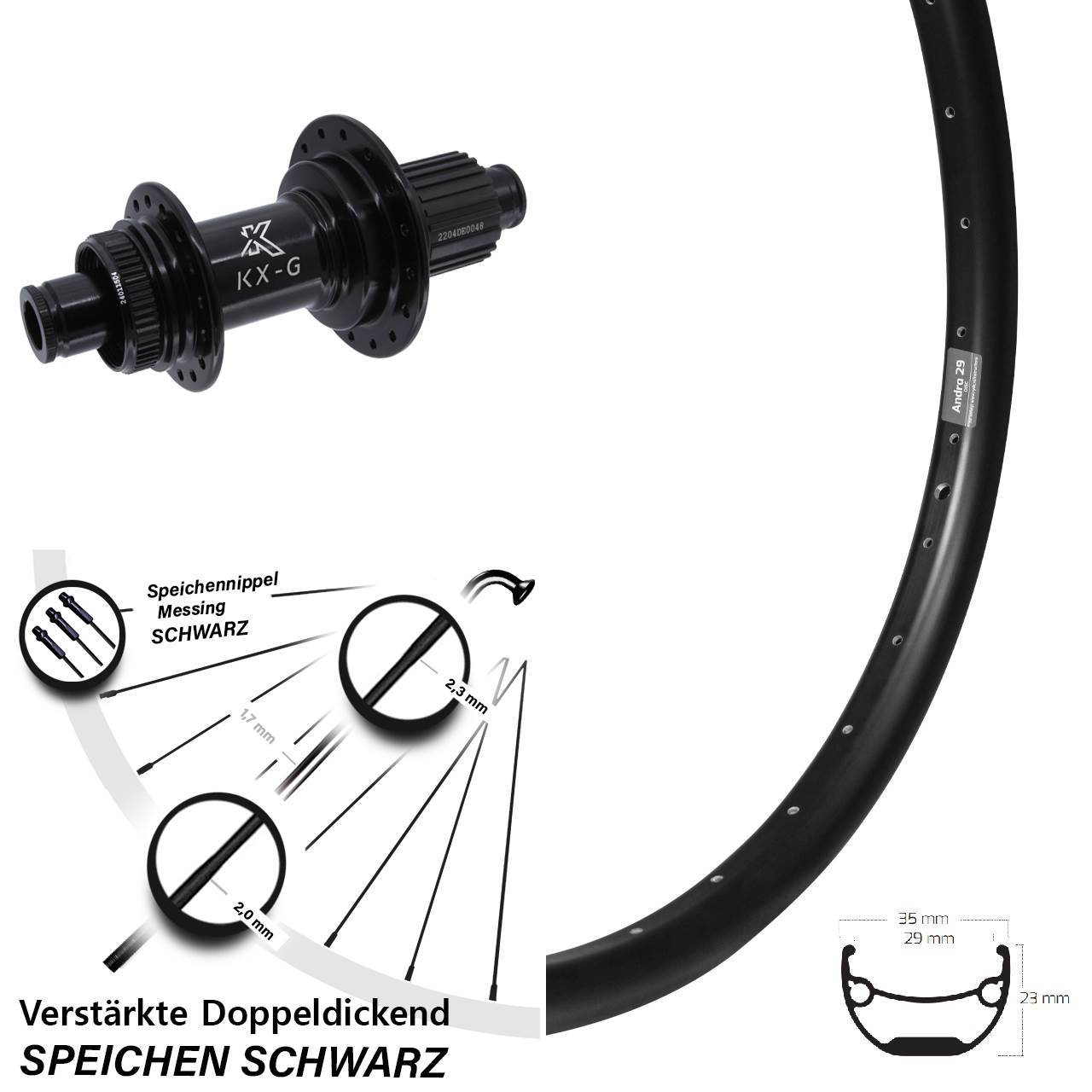 Disc Hinterrad 29 Zoll Ryde Andra KX-GS Heavy Duty Micro Spline 12x142