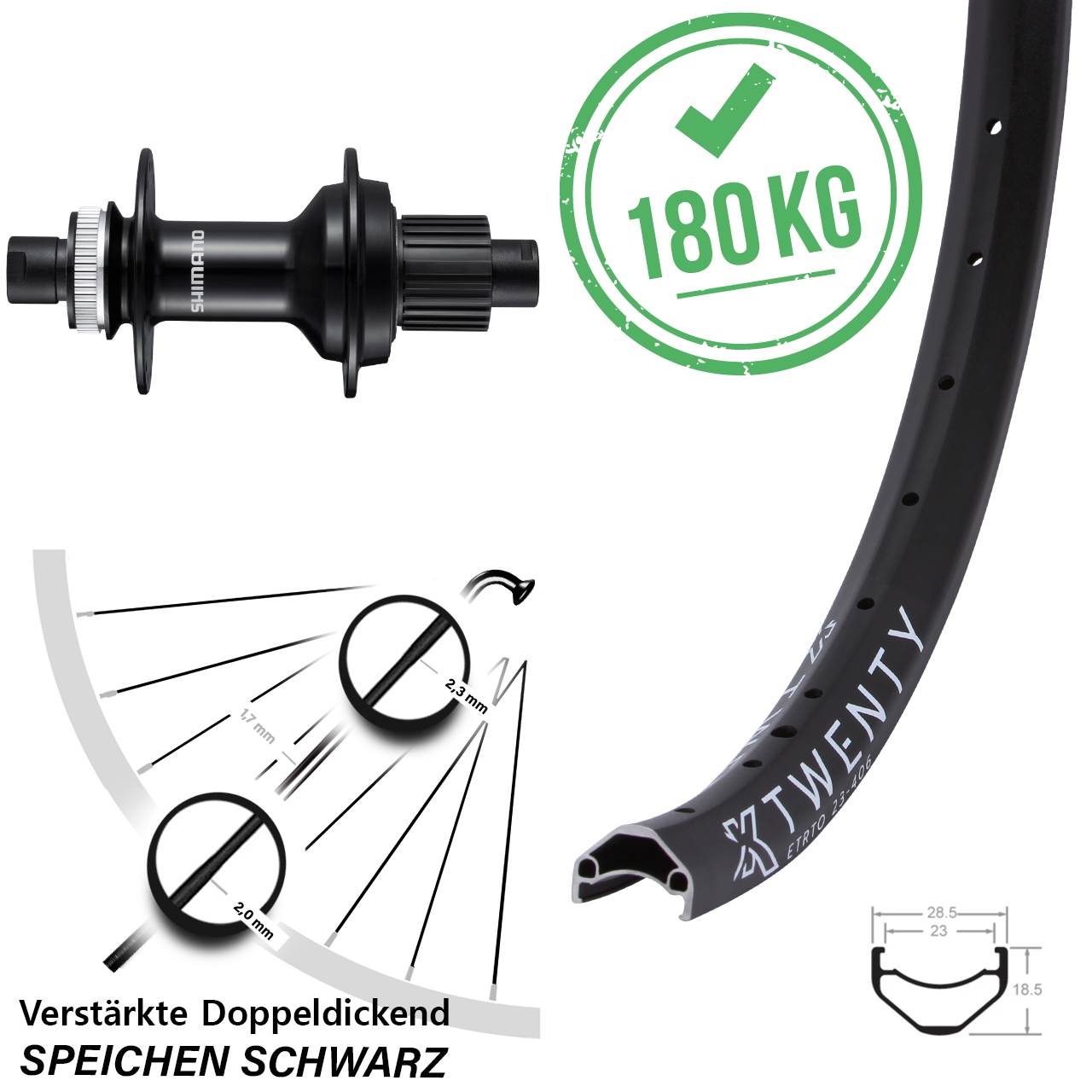 20 Zoll KX Twenty Shimano FH-MT510-B Disc Laufrad 12x148 Micro Spline