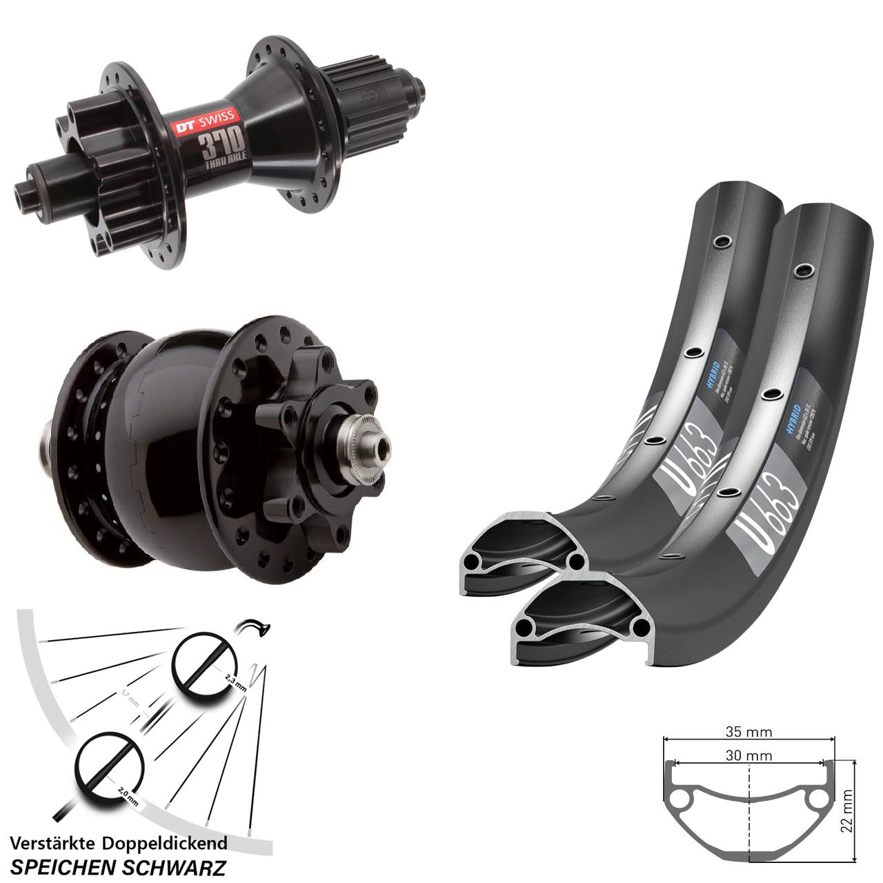 DT Swiss U 663-370 Hybrid SON 28-29 Zoll 6-Loch Laufradsatz QR Micro Spline