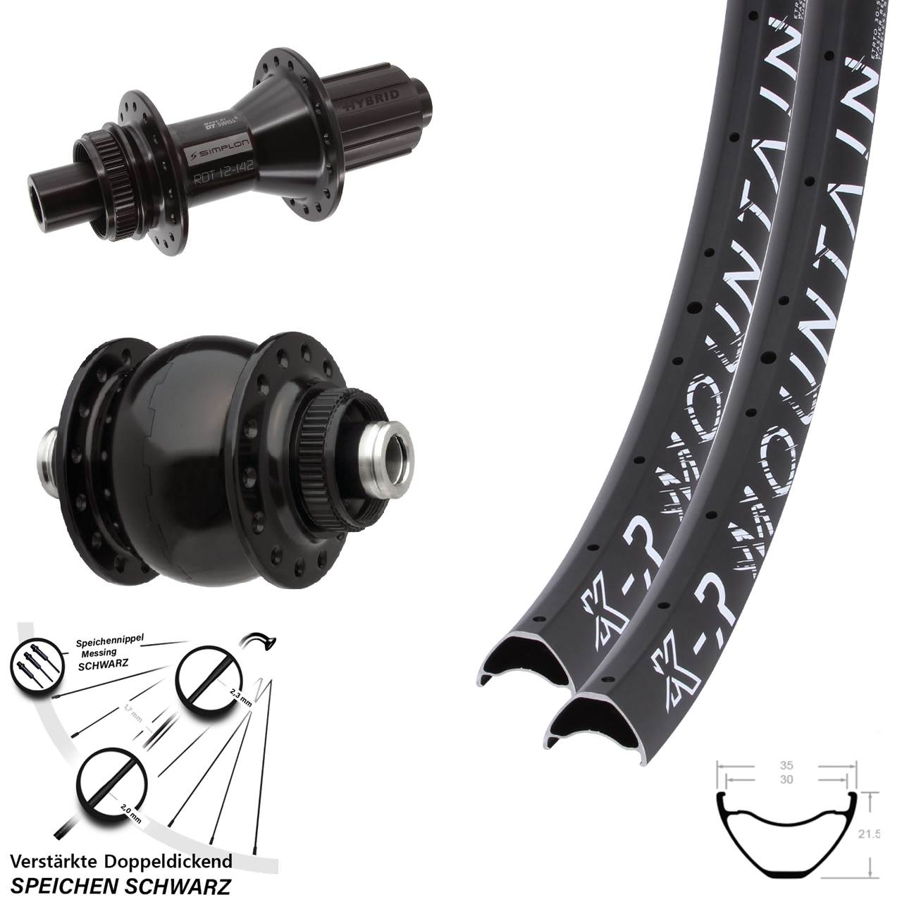 Disc Laufradsatz 27,5 Zoll KX-R Mountain DT Swiss 370 Hybrid SONdelux 8-11 fach 12x100/142
