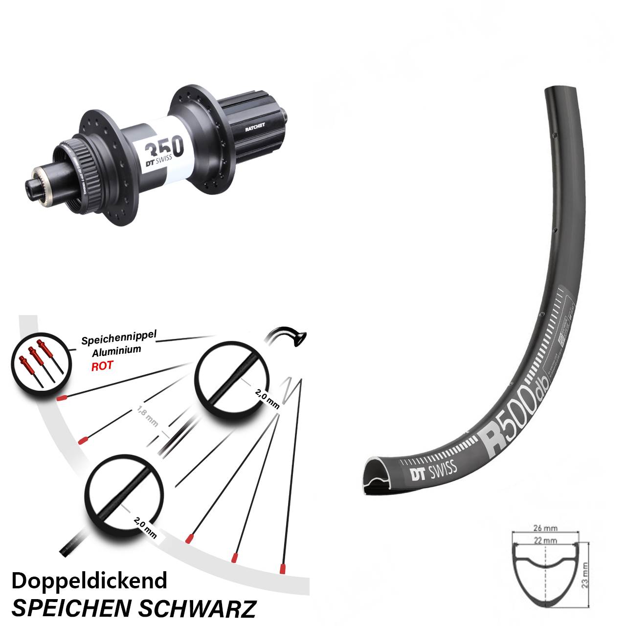 DT Swiss R 500 Hinterrad 28-29 Zoll 350 Centerlock Schnellspanner 5x135 mm