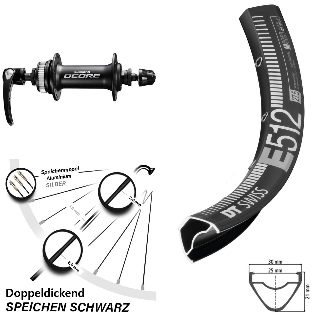 Vorderrad Centerlock 650B DT Swiss E512 Shimano Deore QR