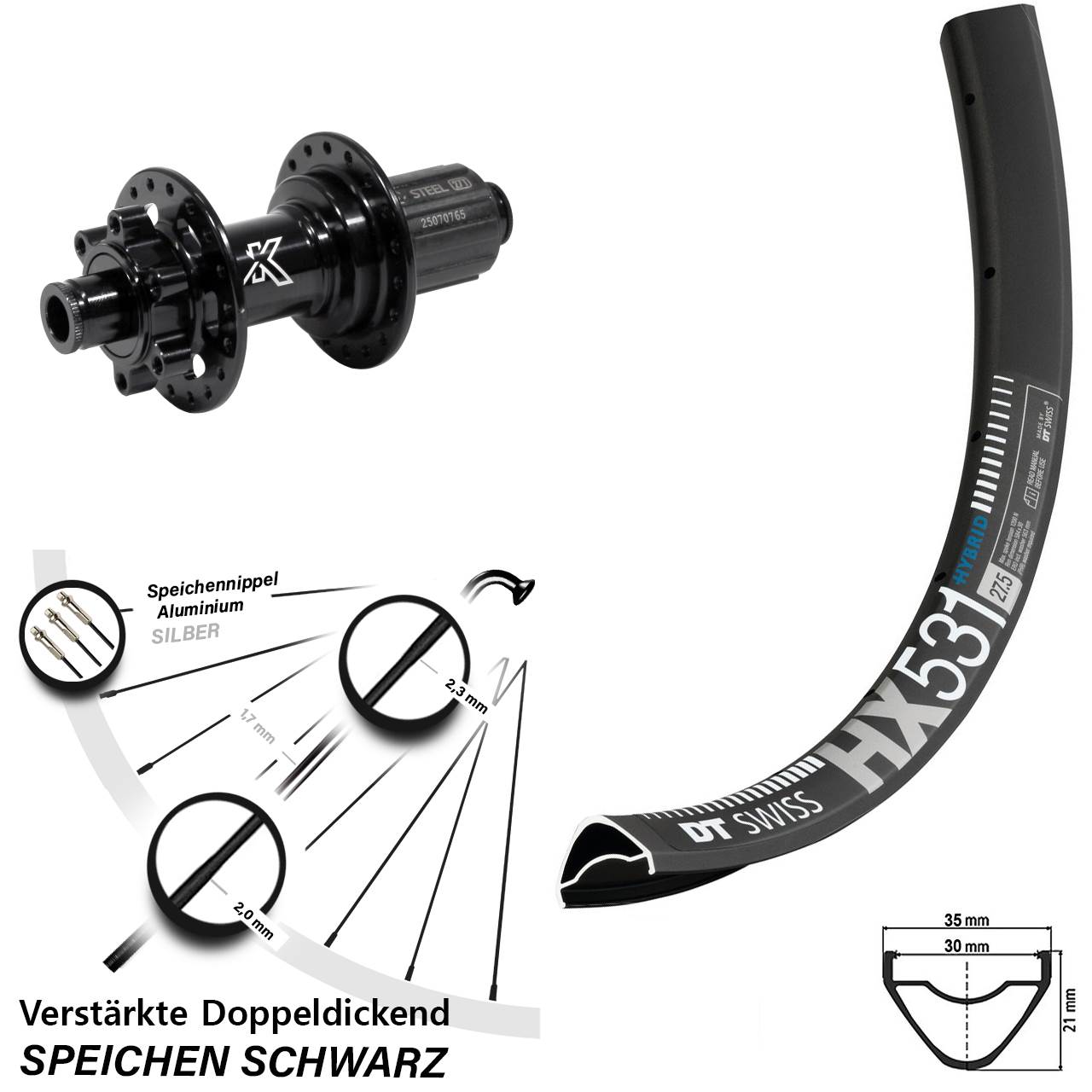 29 Zoll DT Swiss HX 531 KX-M Heavy Duty Disc Hinterrad 12x142 8-12 fach HG