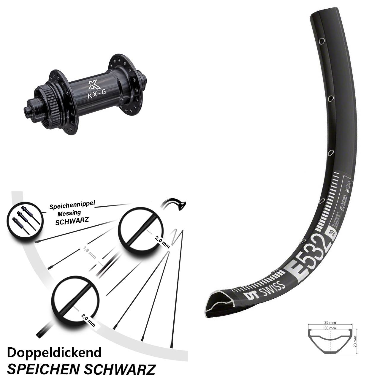 27,5 Zoll DT Swiss E 532 KX-G Disc Vorderrad QR