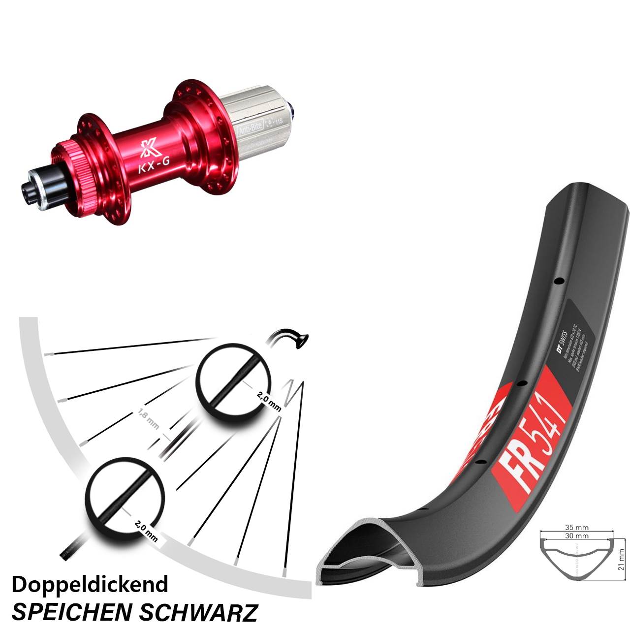 DT Swiss FR 541 27,5 Zoll Hinterrad KX-G rot 8-12 fach