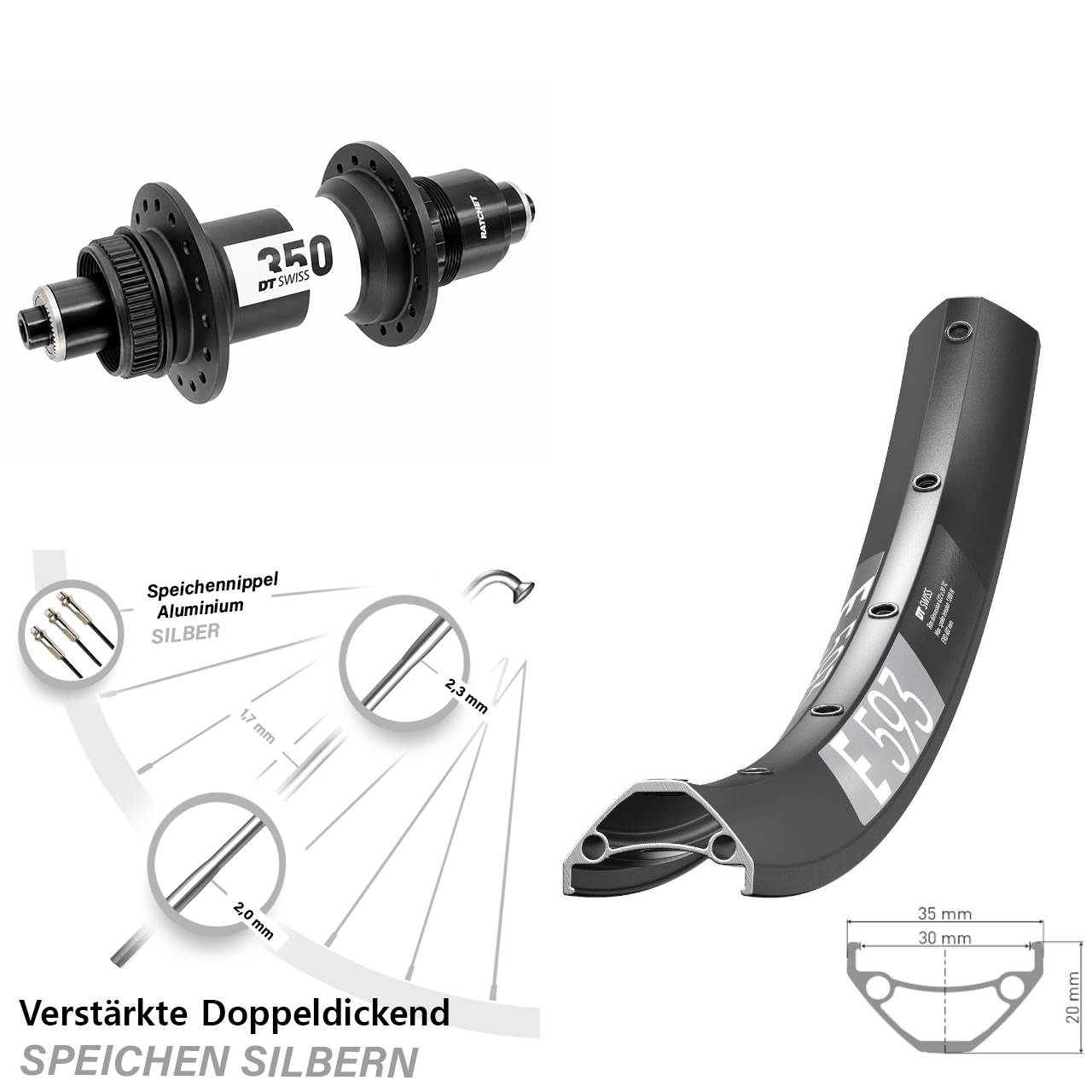 29 Zoll DT Swiss E593 350 Disc Laufrad QR Boost XD