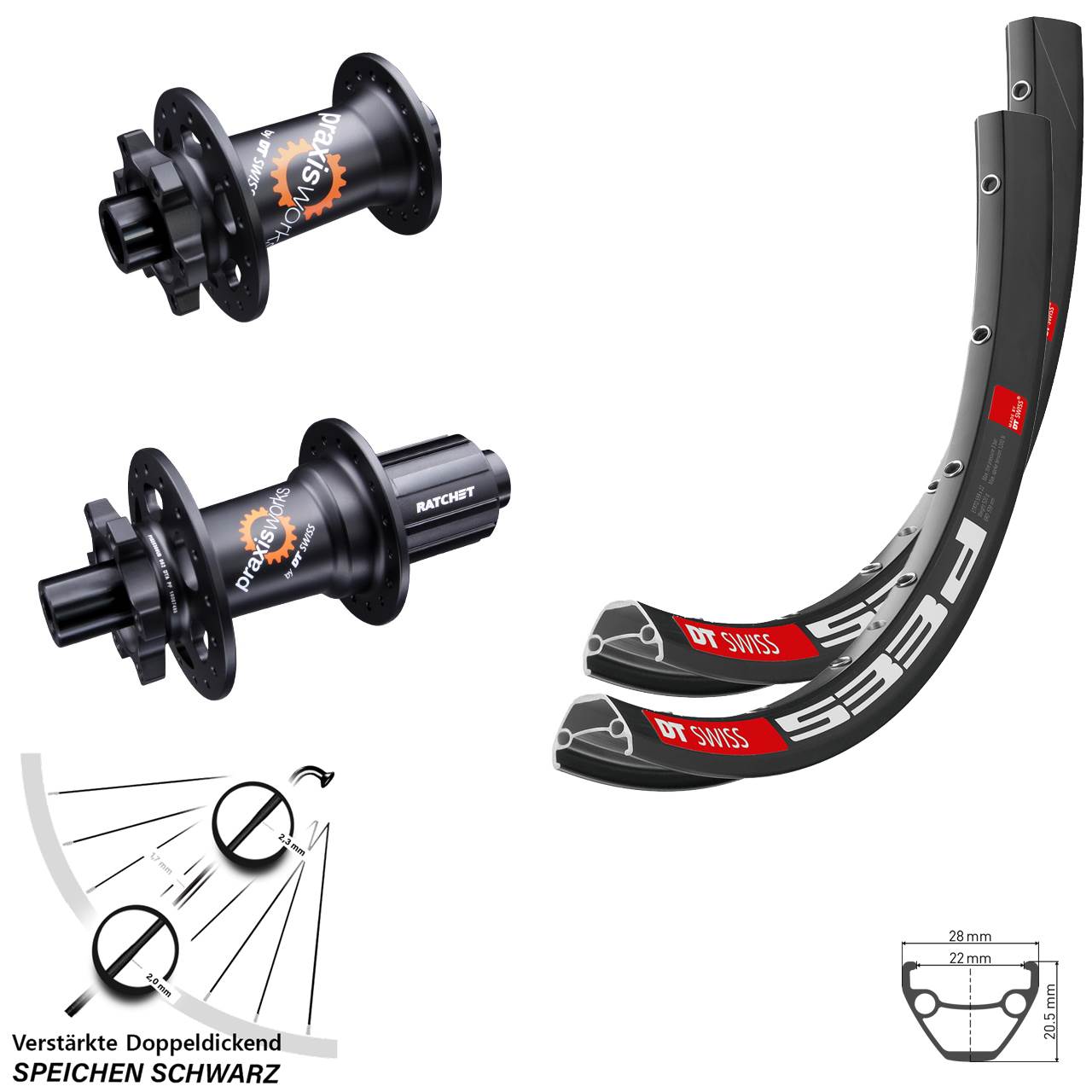 Disc Laufradsatz 26 Zoll DT Swiss 533d-350 SL 8-11 fach HG 15x100 12x142