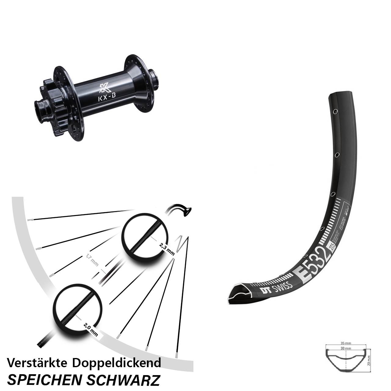 Disc Vorderrad 29 Zoll DT Swiss E 532 KX-B 15x110 Boost