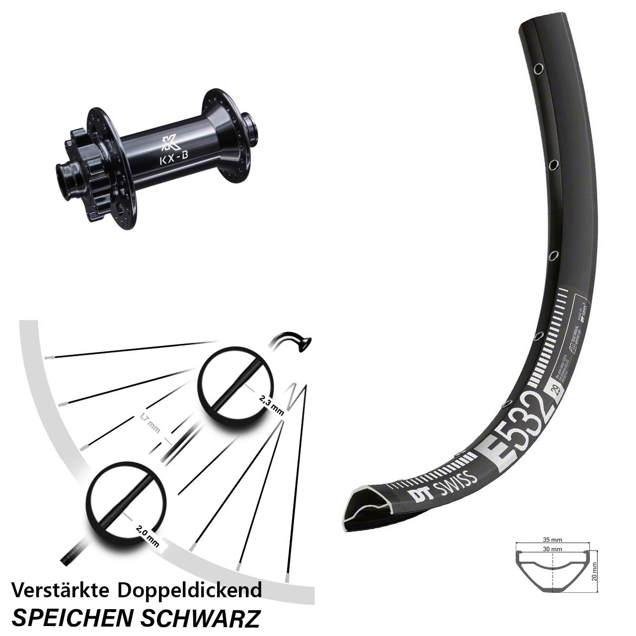 Disc Vorderrad 29 Zoll DT Swiss E 532 KX-B 15x110 Boost