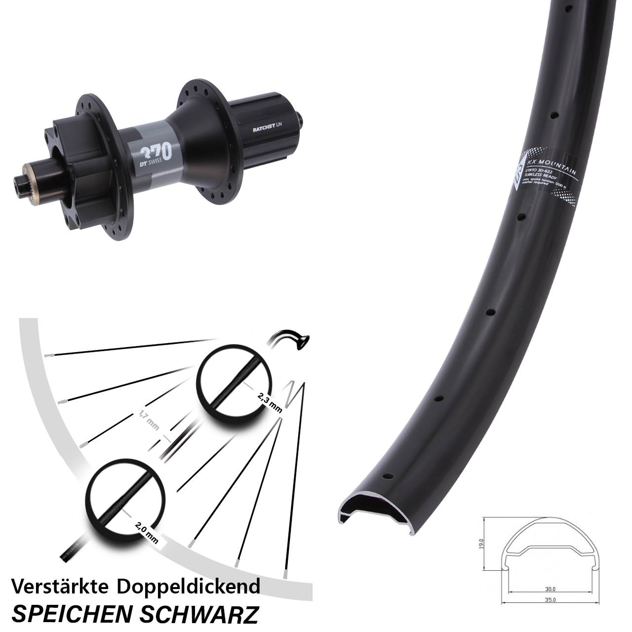 Disc Hinterrad für Schnellspanner 29 Zoll KX Mountain DT Swiss 370 8-11 fach HG