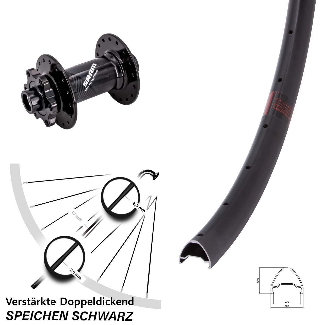Disc Vorderrad 26 Zoll KX Clue Sram 716 15x110 Boost
