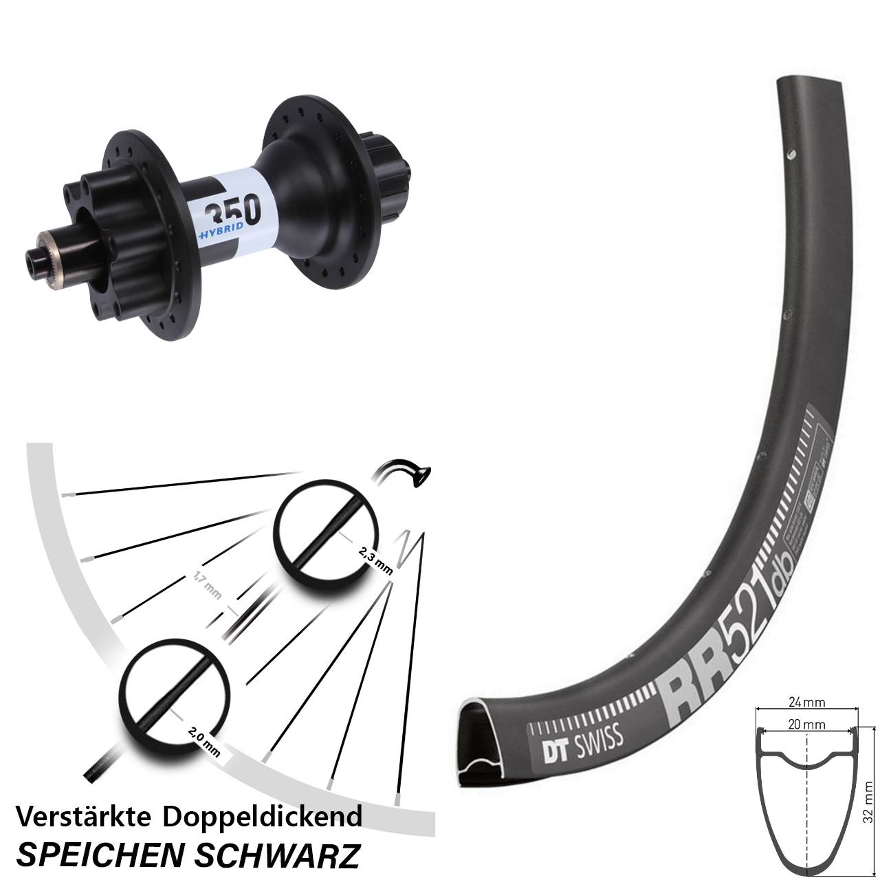 6-Loch Hinterrad 28 Zoll DT Swiss RR521 DT Swiss 350 Hybrid Singlespeed für Schnellspanner