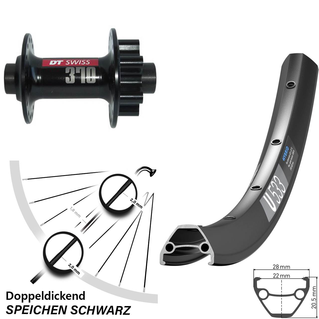 6-Loch Vorderrad 27,5 Zoll DT Swiss U 533-370 15x100