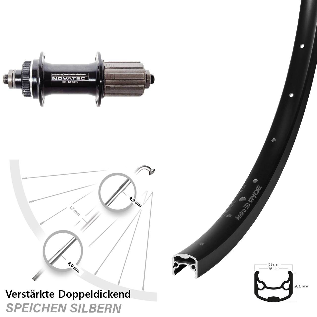 Disc Laufrad 28 Zoll Ryde Andra 30 Novatec D472 8-12 fach HG QR